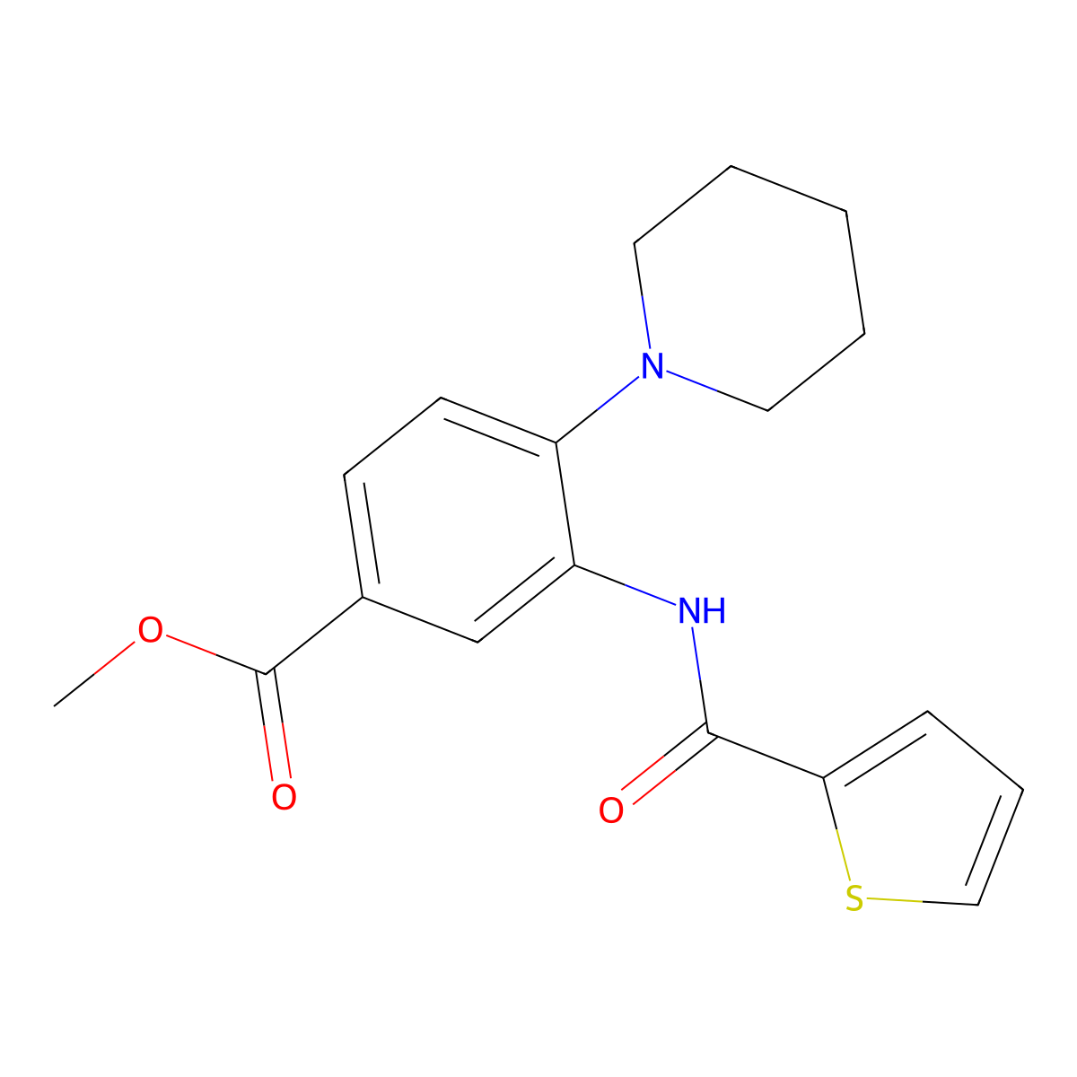 Methyl 4-piperidyl-3-(2-thienylcarbonylamino)benzoate molecular structure, CAS 727674-68-2