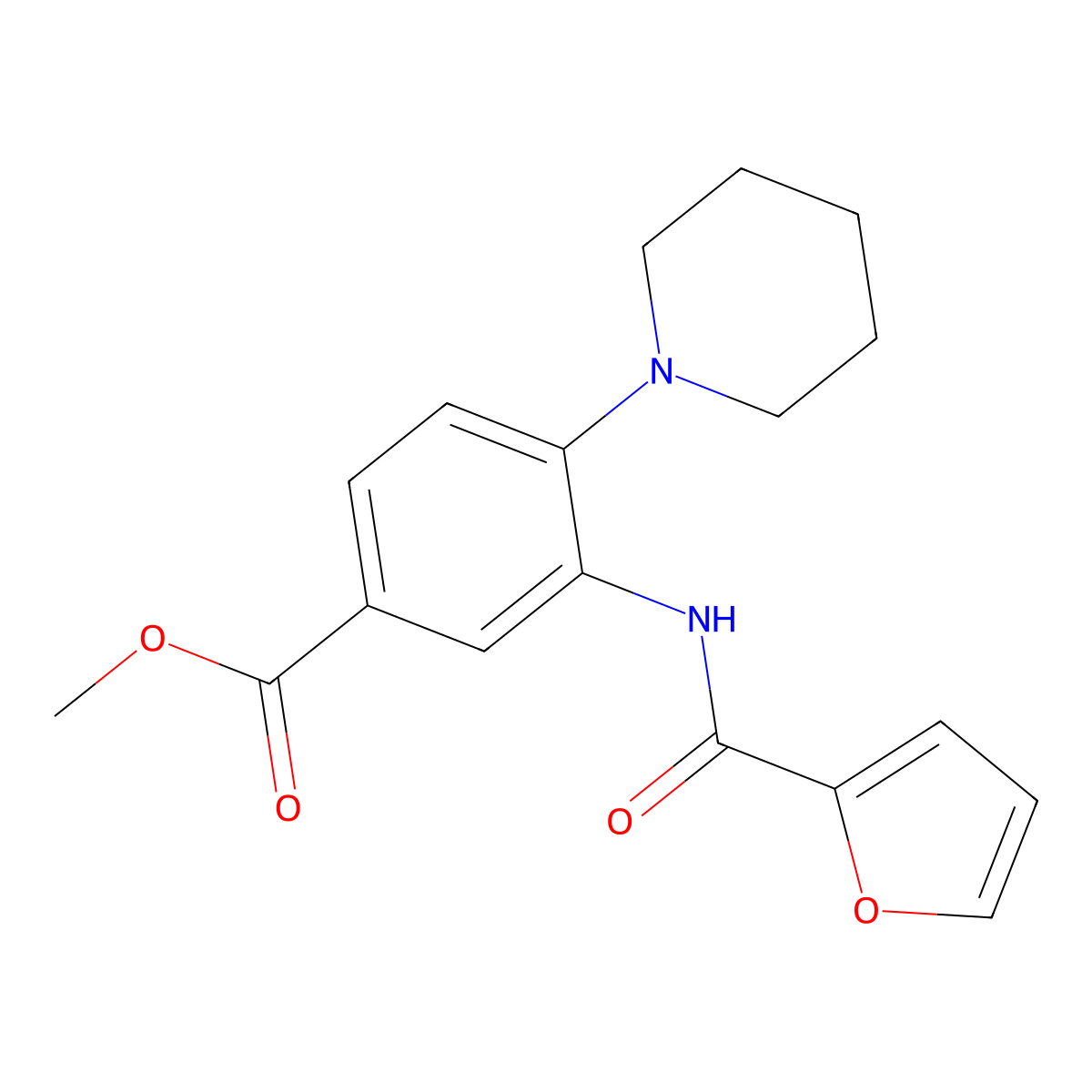 Methyl 3-(furan-2-carbonylamino)-4-piperidin-1-ylbenzoate molecular structure, CAS 727674-74-0