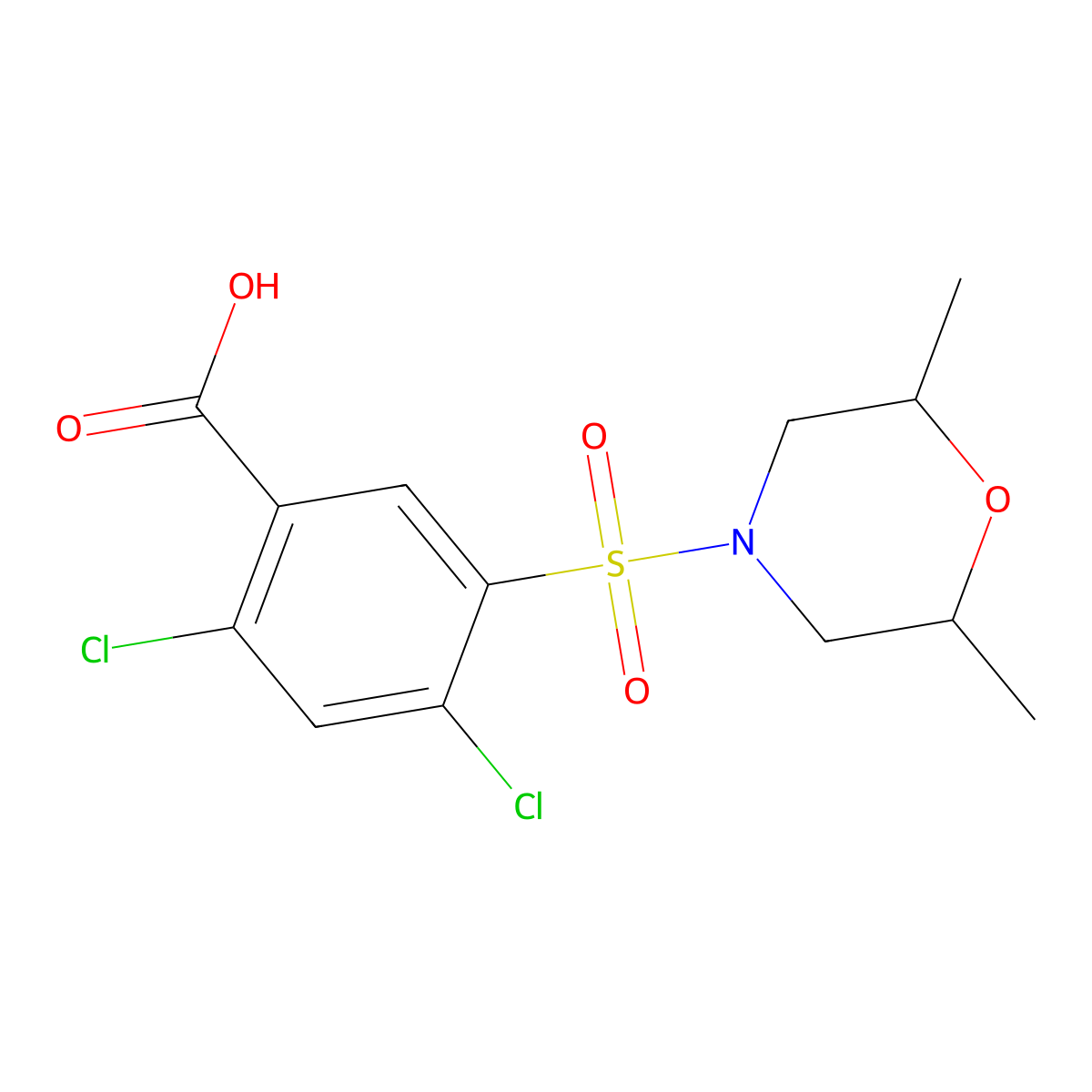 2,4-Dichloro-5-[(2,6-dimethylmorpholin-4-yl)sulfonyl]benzoic acid molecular structure, CAS 727674-93-3