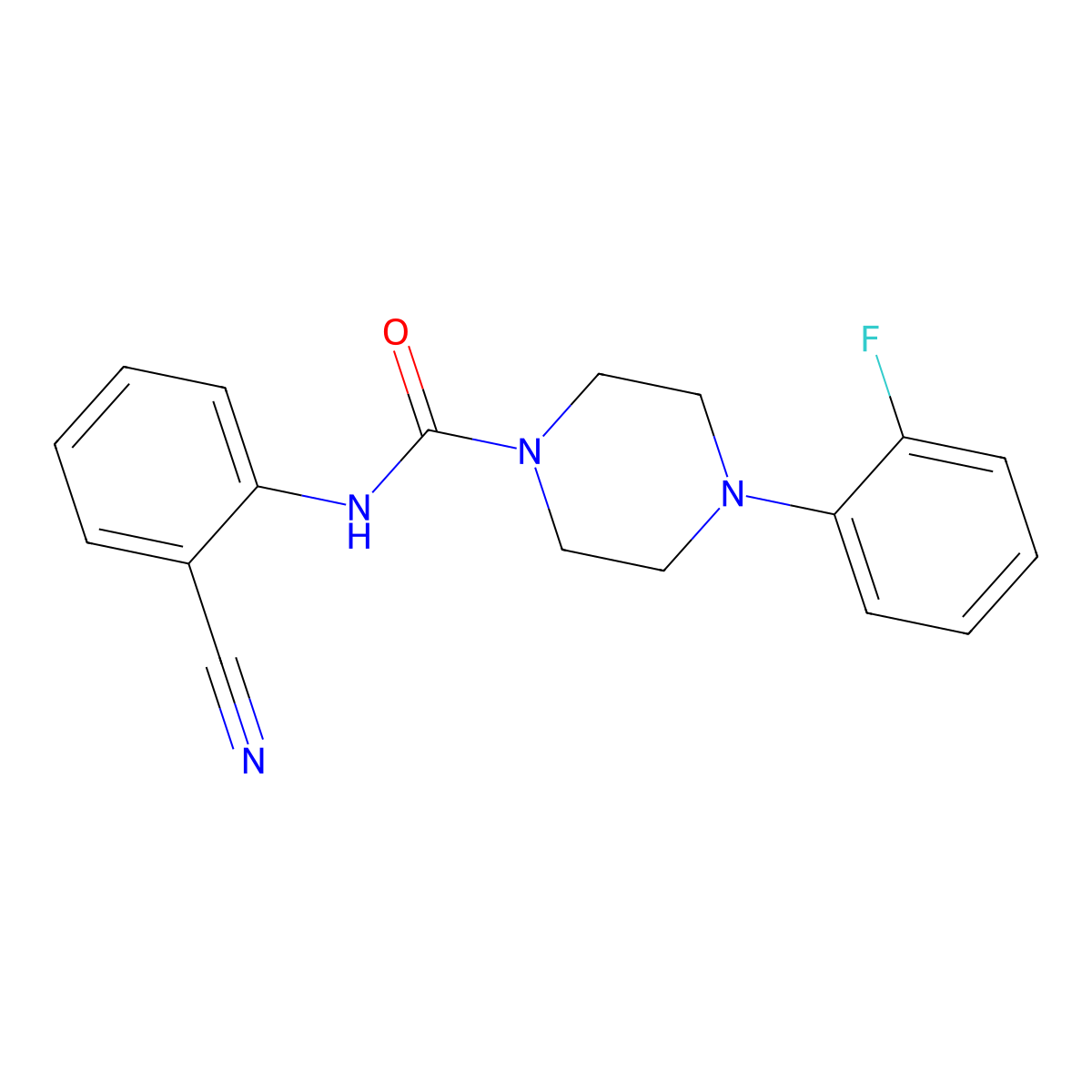 N-(2-cyanophenyl)-4-(2-fluorophenyl)piperazine-1-carboxamide molecular structure, CAS 727675-02-7