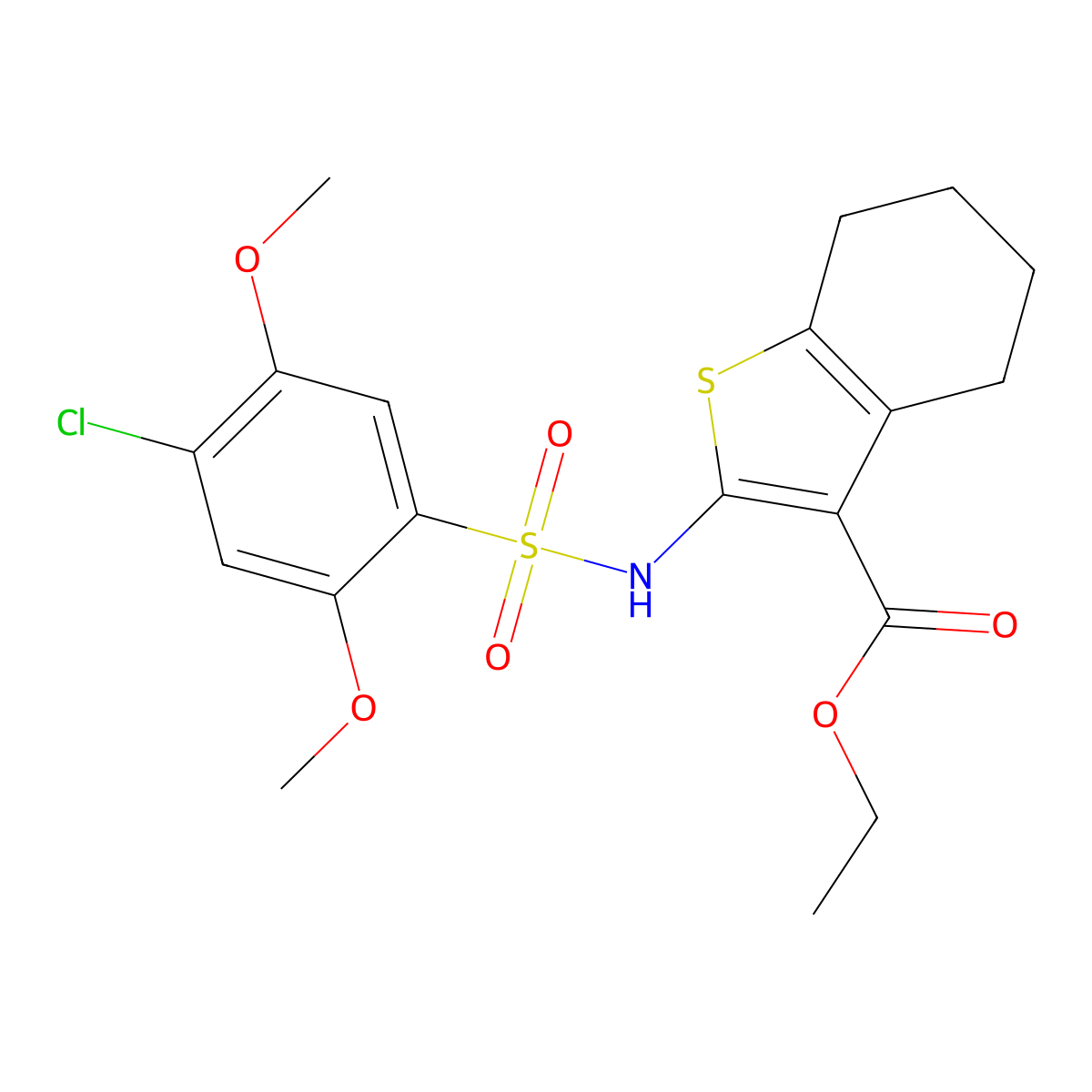 Ethyl 2-{[(4-chloro-2,5-dimethoxyphenyl)sulfonyl]amino}-4,5,6,7-tetrahydro-1-benzothiophene-3-carboxylate molecular structure, CAS 727675-07-2