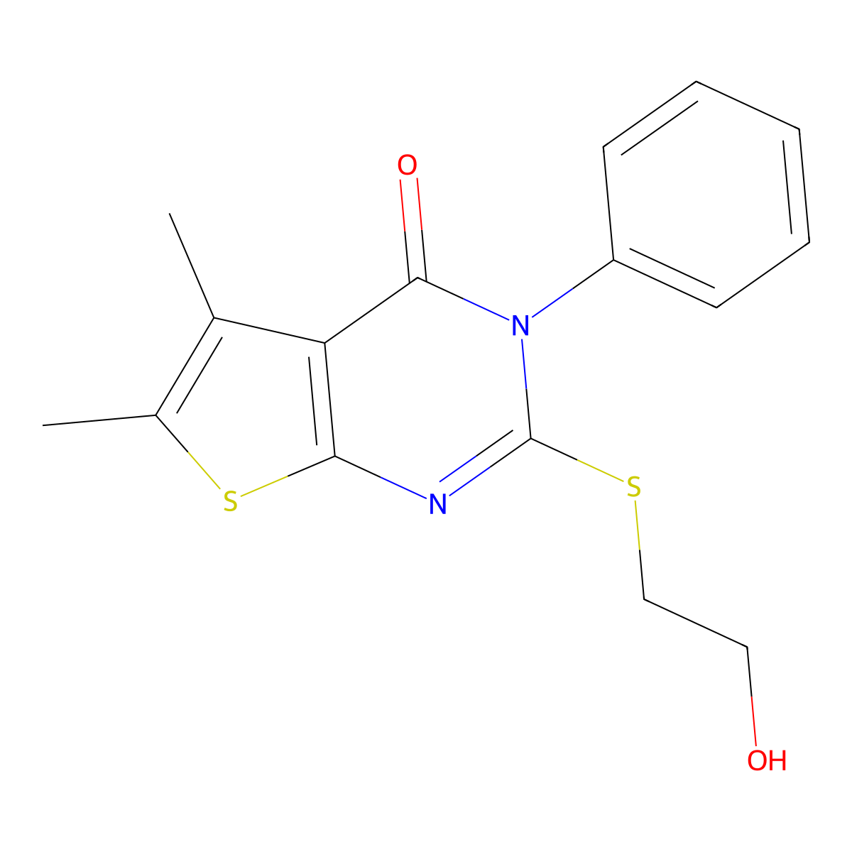 2-(2-Hydroxyethylsulfanyl)-5,6-dimethyl-3-phenylthieno[2,3-d]pyrimidin-4-one molecular structure, CAS 727675-12-9