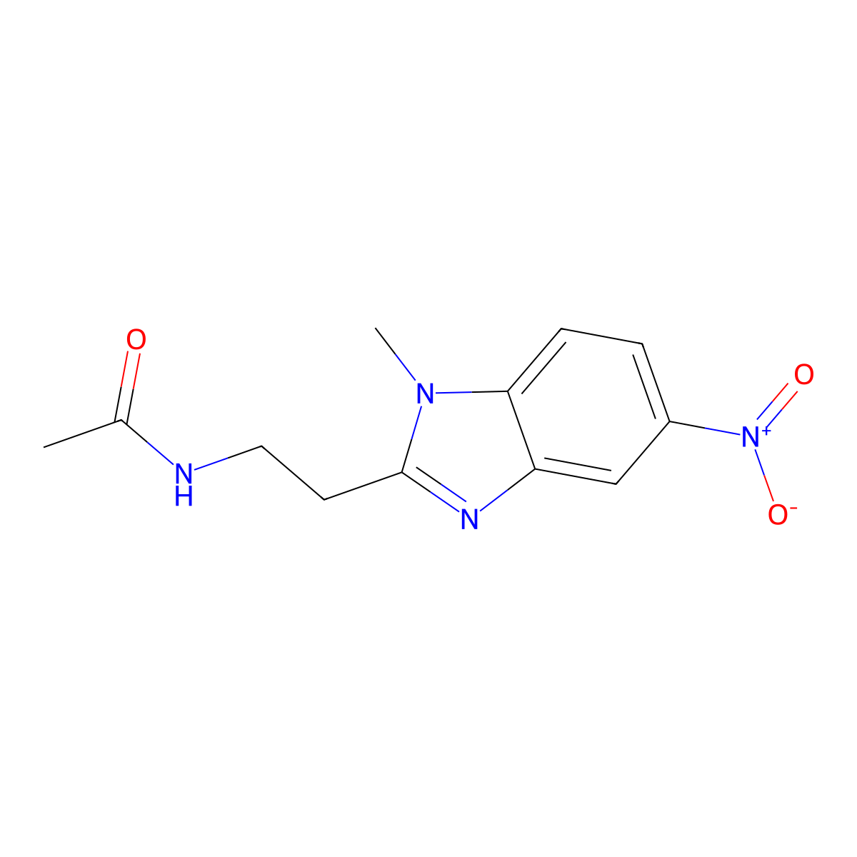 N-[2-(1-methyl-5-nitrobenzimidazol-2-yl)ethyl]acetamide molecular structure, CAS 727675-75-4