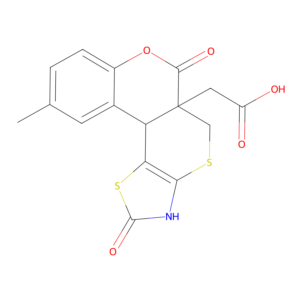 2-(10-Methyl-2,6-dioxo-2,3,5,5a,6,11b-hexahydrochromeno[4',3':4,5]thiopyrano[2,3-d]thiazol-5a-yl)acetic acid molecular structure, CAS 727676-37-1
