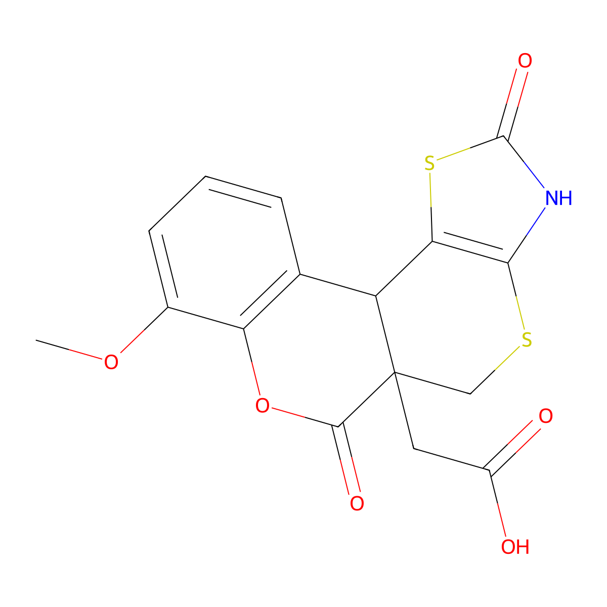 (8-methoxy-2,6-dioxo-3,11b-dihydro-2H,5H-chromeno[4',3':4,5]thiopyrano[2,3-d][1,3]thiazol-5a(6H)-yl)acetic acid molecular structure, CAS 727676-47-3