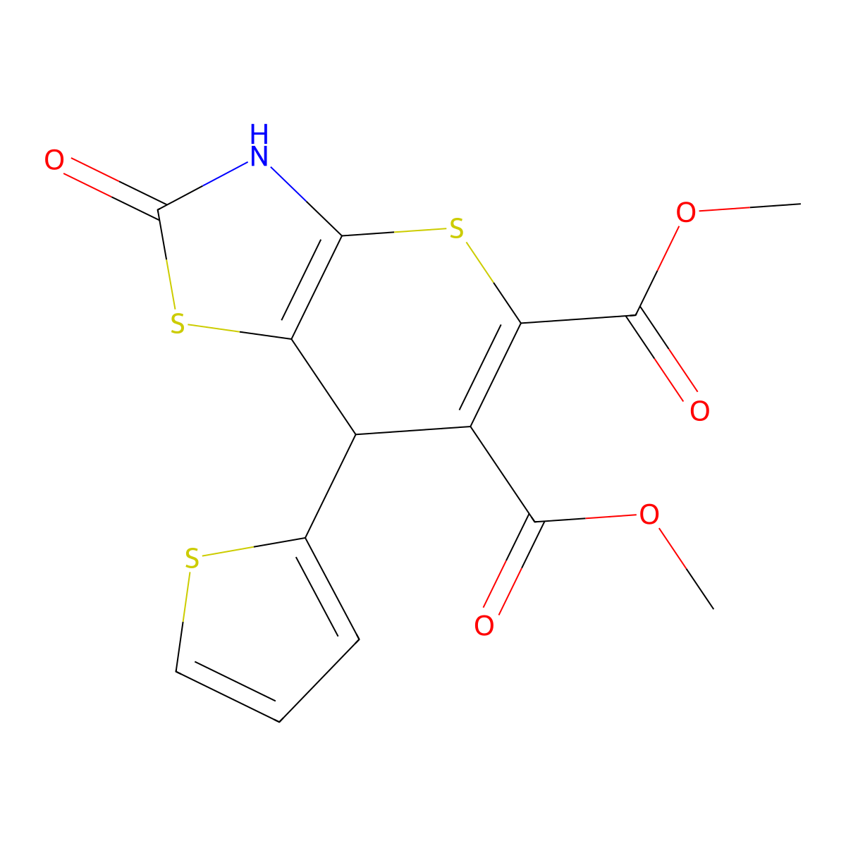 dimethyl 2-oxo-7-(thiophen-2-yl)-3,7-dihydro-2H-thiopyrano[2,3-d]thiazole-5,6-dicarboxylate molecular structure, CAS 727676-48-4