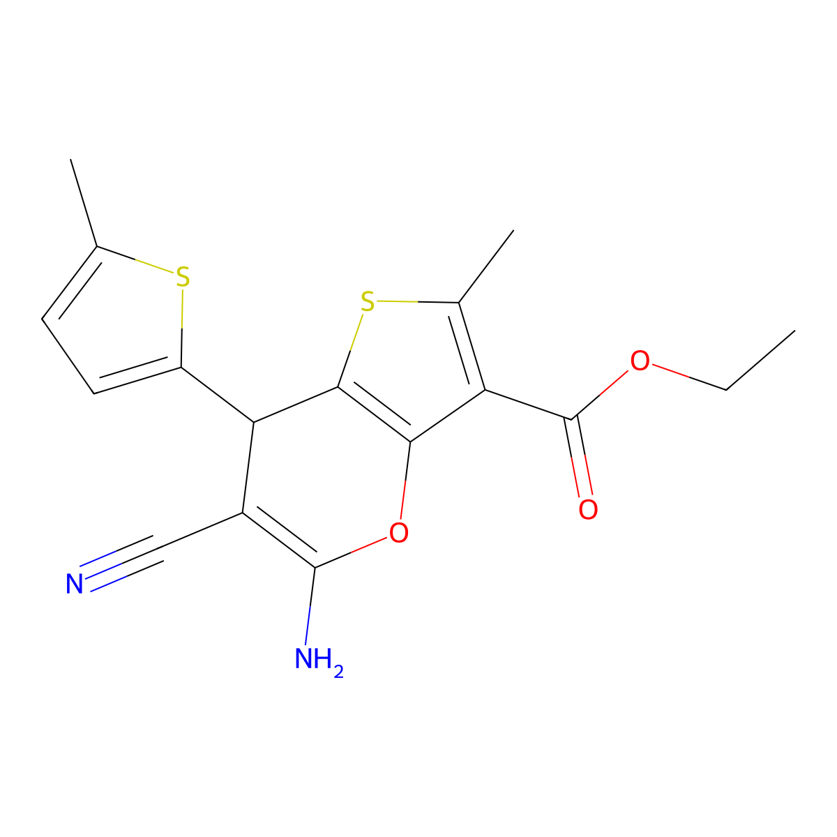ethyl 5-amino-6-cyano-2-methyl-7-(5-methylthiophen-2-yl)-7H-thieno[3,2-b]pyran-3-carboxylate molecular structure, CAS 727676-76-8