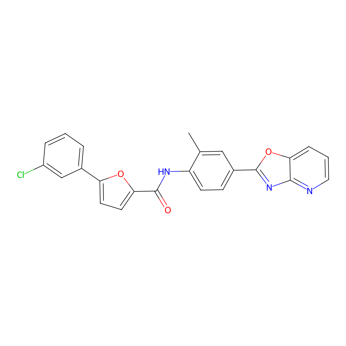 5-(3-chlorophenyl)-N-[2-methyl-4-([1,3]oxazolo[4,5-b]pyridin-2-yl)phenyl]furan-2-carboxamide molecular structure, CAS 727679-22-3