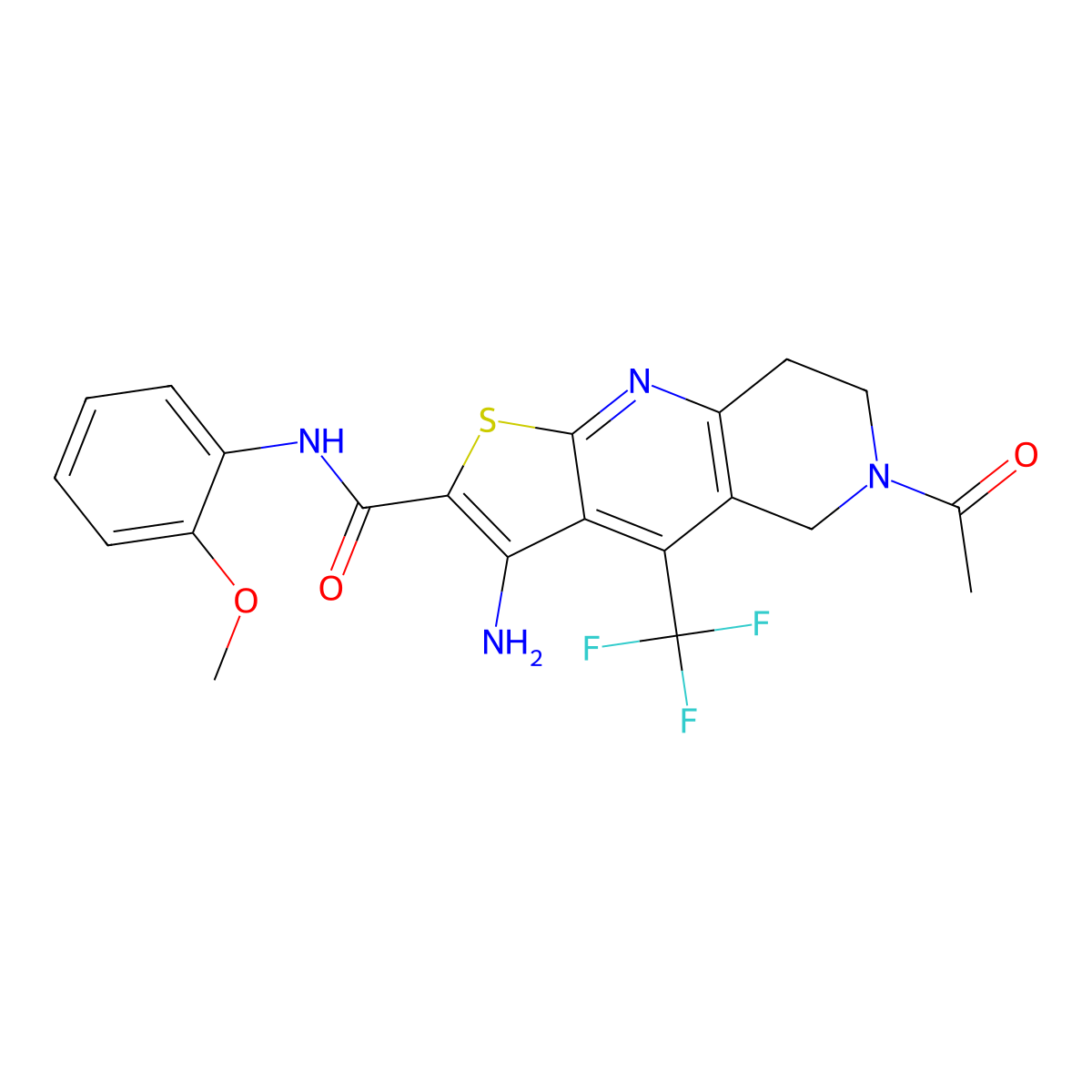 6-acetyl-3-amino-N-(2-methoxyphenyl)-4-(trifluoromethyl)-5,6,7,8-tetrahydrothieno[2,3-b][1,6]naphthyridine-2-carboxamide molecular structure, CAS 727679-32-5