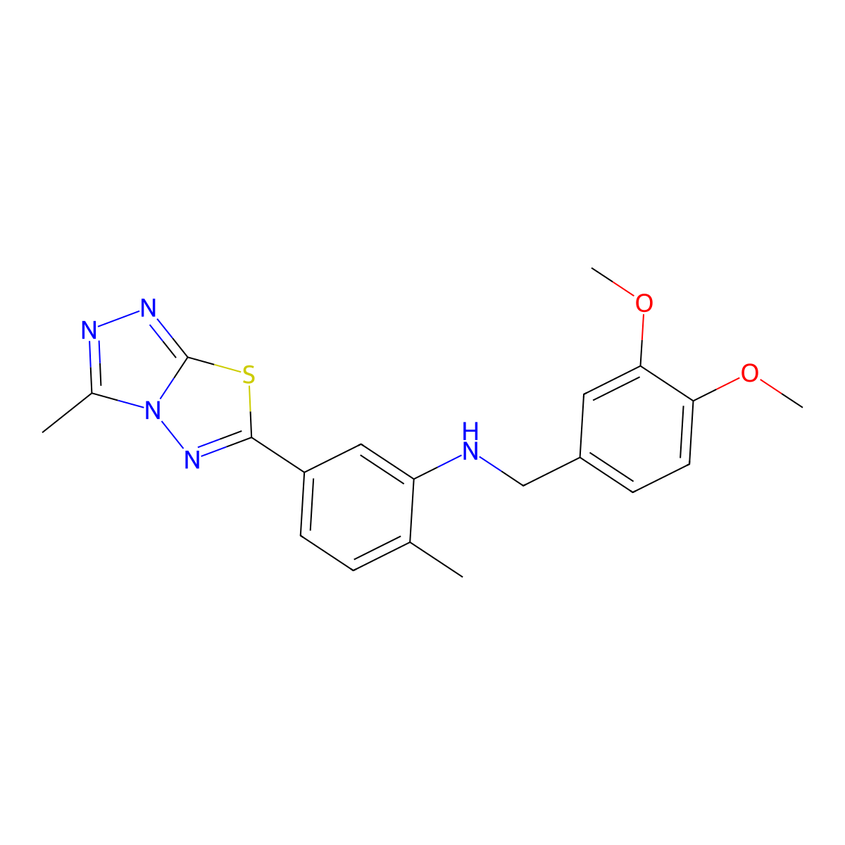 N-[(3,4-dimethoxyphenyl)methyl]-2-methyl-5-(3-methyl-[1,2,4]triazolo[3,4-b][1,3,4]thiadiazol-6-yl)aniline molecular structure, CAS 727680-68-4