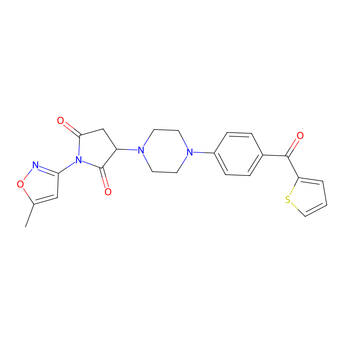 1-(5-Methyl-3-isoxazolyl)-3-{4-[4-(2-thienylcarbonyl)phenyl]-1-piperazinyl}-2,5-pyrrolidinedione molecular structure, CAS 727682-36-2