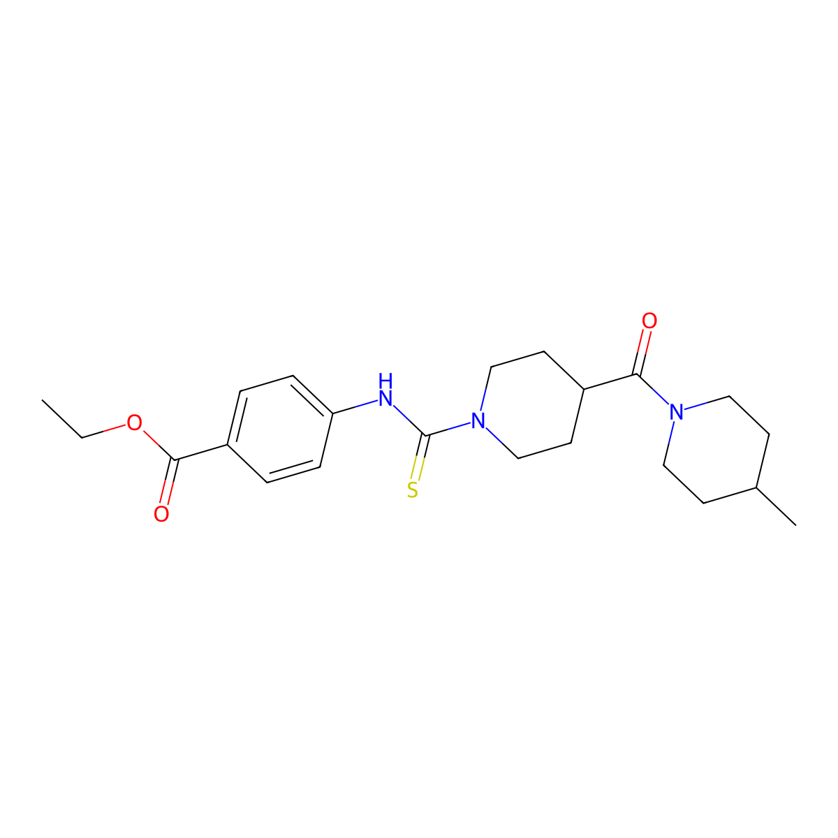 Ethyl 4-[({4-[(4-methylpiperidin-1-yl)carbonyl]piperidin-1-yl}carbonothioyl)amino]benzoate molecular structure, CAS 727682-37-3