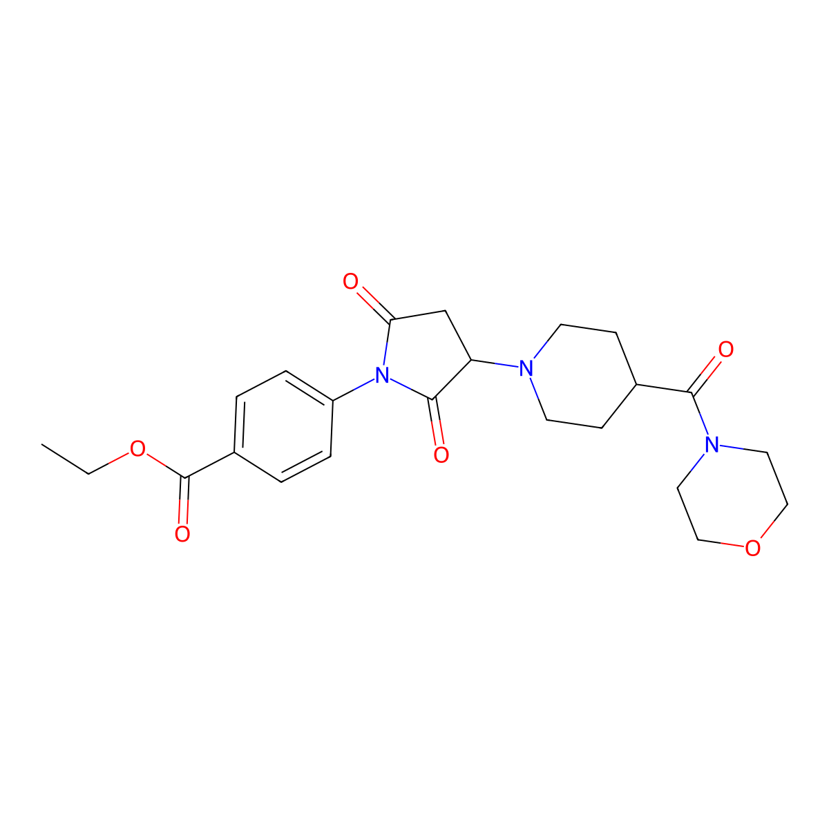 Ethyl 4-{3-[4-(morpholin-4-ylcarbonyl)piperidin-1-yl]-2,5-dioxopyrrolidin-1-yl}benzoate molecular structure, CAS 727682-88-4