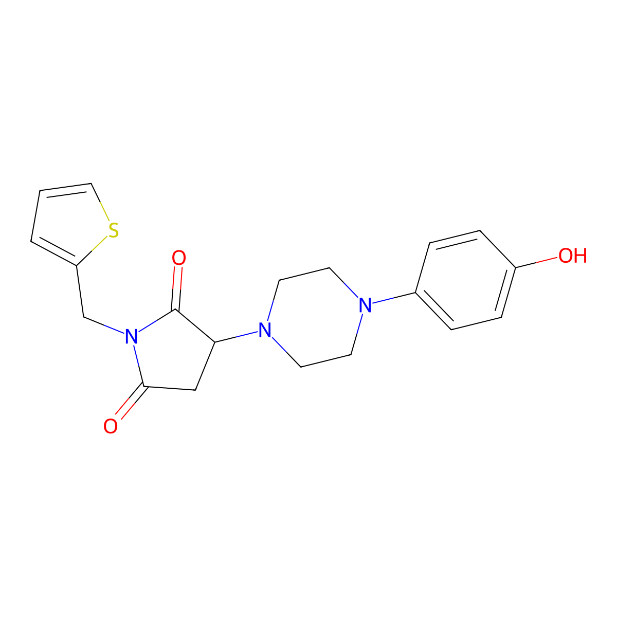 3-[4-(4-Hydroxyphenyl)piperazin-1-yl]-1-(thiophen-2-ylmethyl)pyrrolidine-2,5-dione molecular structure, CAS 727682-93-1