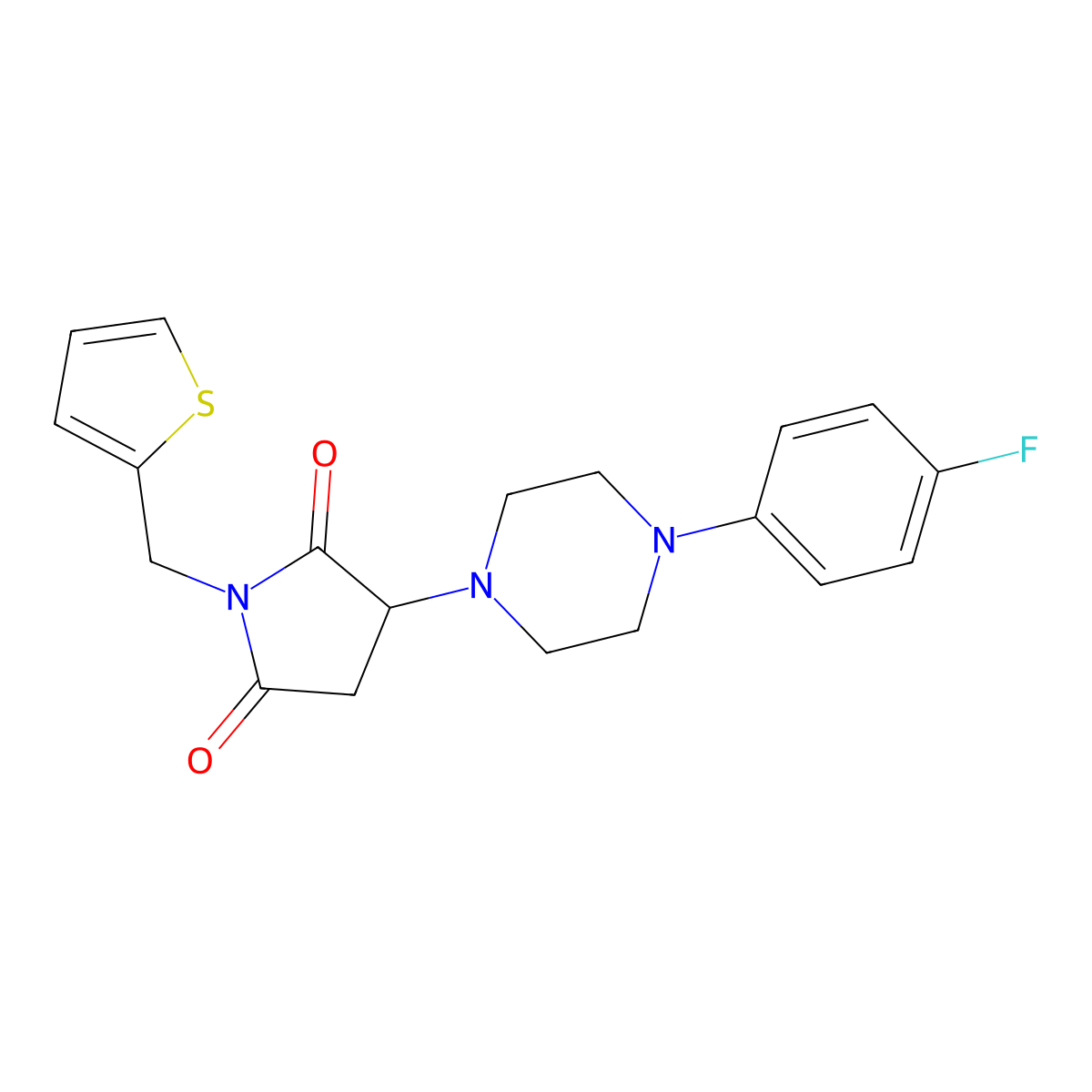 3-[4-(4-Fluorophenyl)piperazin-1-yl]-1-(thiophen-2-ylmethyl)pyrrolidine-2,5-dione molecular structure, CAS 727682-97-5