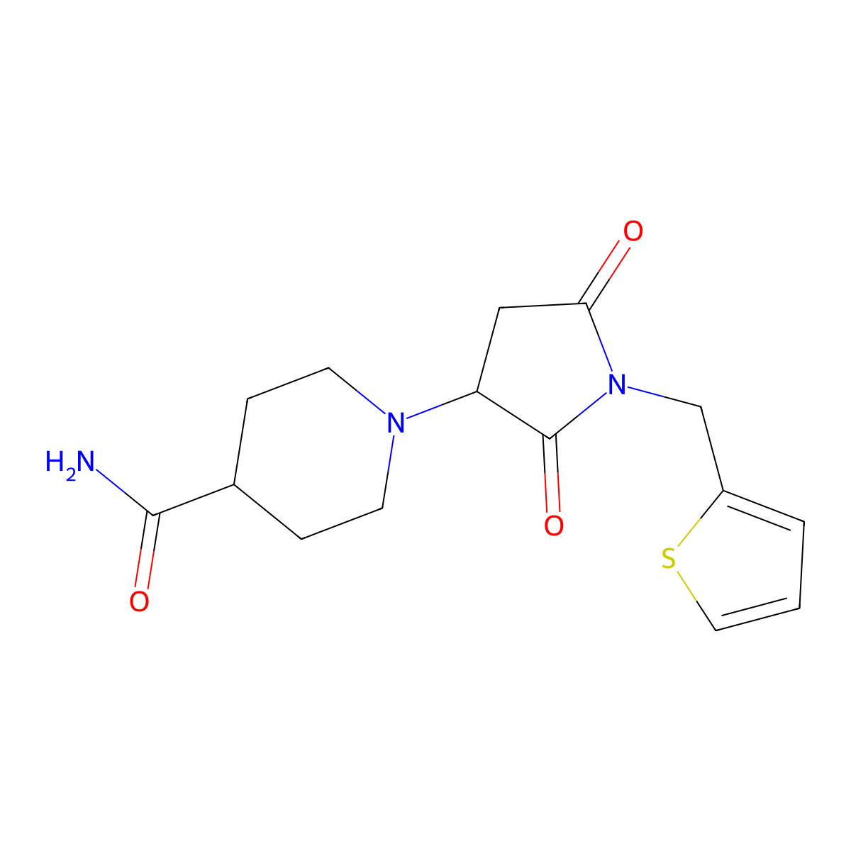 1-[2,5-Dioxo-1-(thiophen-2-ylmethyl)pyrrolidin-3-yl]piperidine-4-carboxamide molecular structure, CAS 727682-98-6