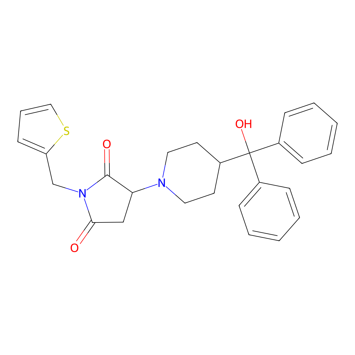 3-[4-[Hydroxy(diphenyl)methyl]piperidin-1-yl]-1-(thiophen-2-ylmethyl)pyrrolidine-2,5-dione molecular structure, CAS 727683-05-8