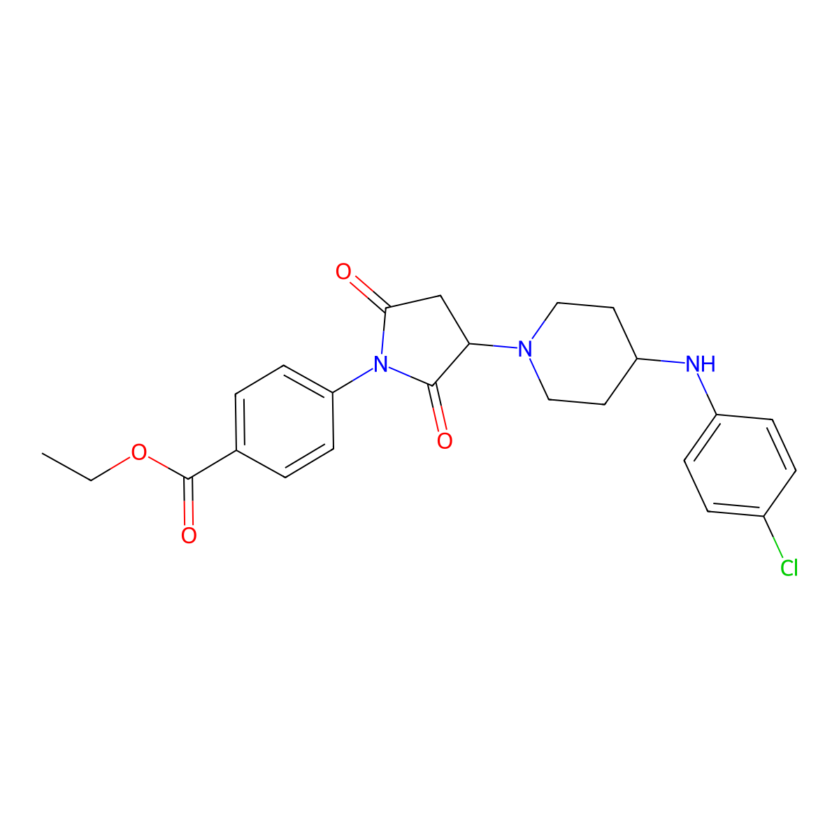 Ethyl 4-(3-{4-[(4-chlorophenyl)amino]piperidin-1-yl}-2,5-dioxopyrrolidin-1-yl)benzoate molecular structure, CAS 727683-17-2