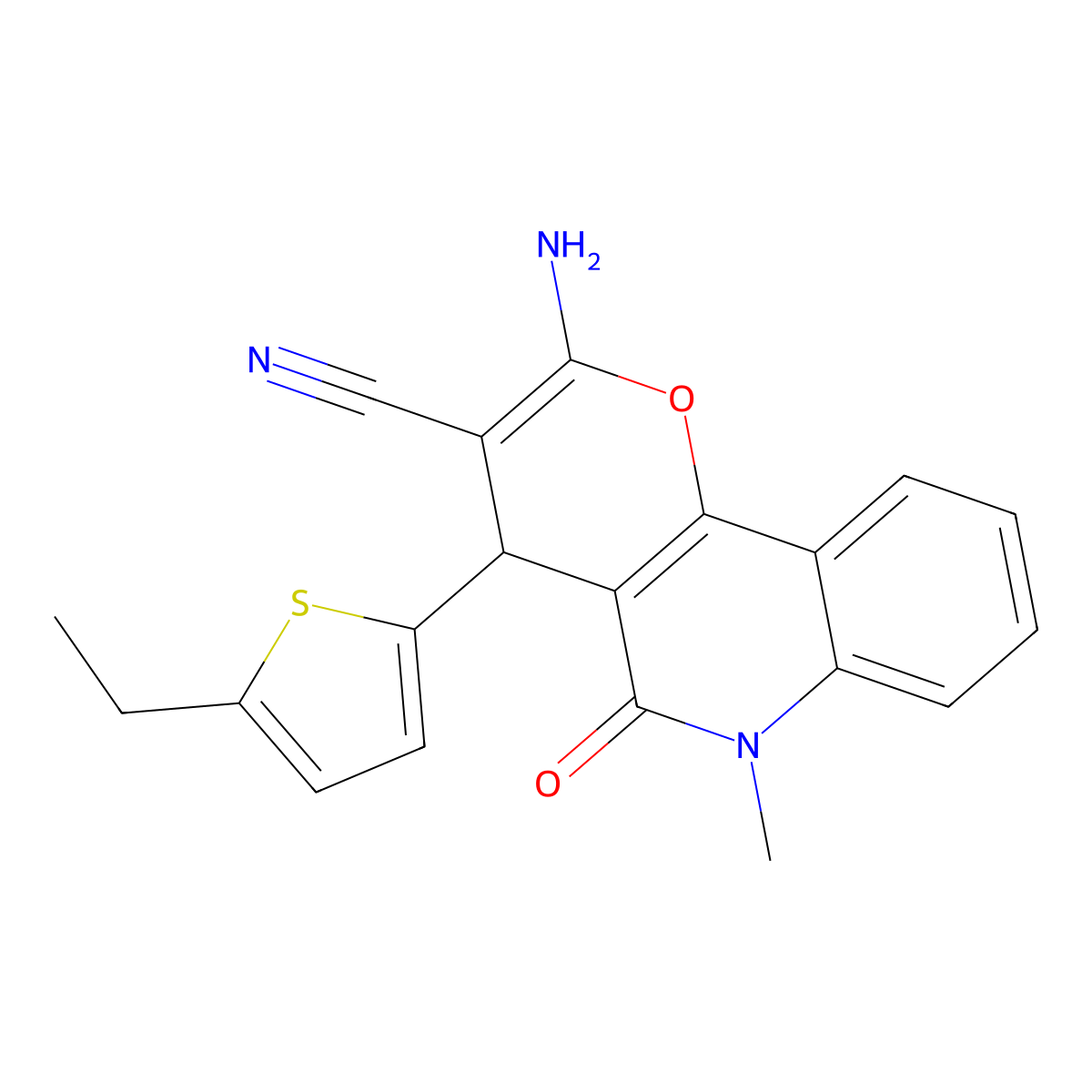 2-amino-4-(5-ethylthiophen-2-yl)-6-methyl-5-oxo-4H-pyrano[3,2-c]quinoline-3-carbonitrile molecular structure, CAS 727684-01-7