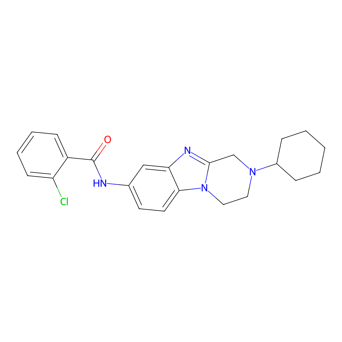 2-chloro-N-(2-cyclohexyl-3,4-dihydro-1H-pyrazino[1,2-a]benzimidazol-8-yl)benzamide molecular structure, CAS 727685-00-9