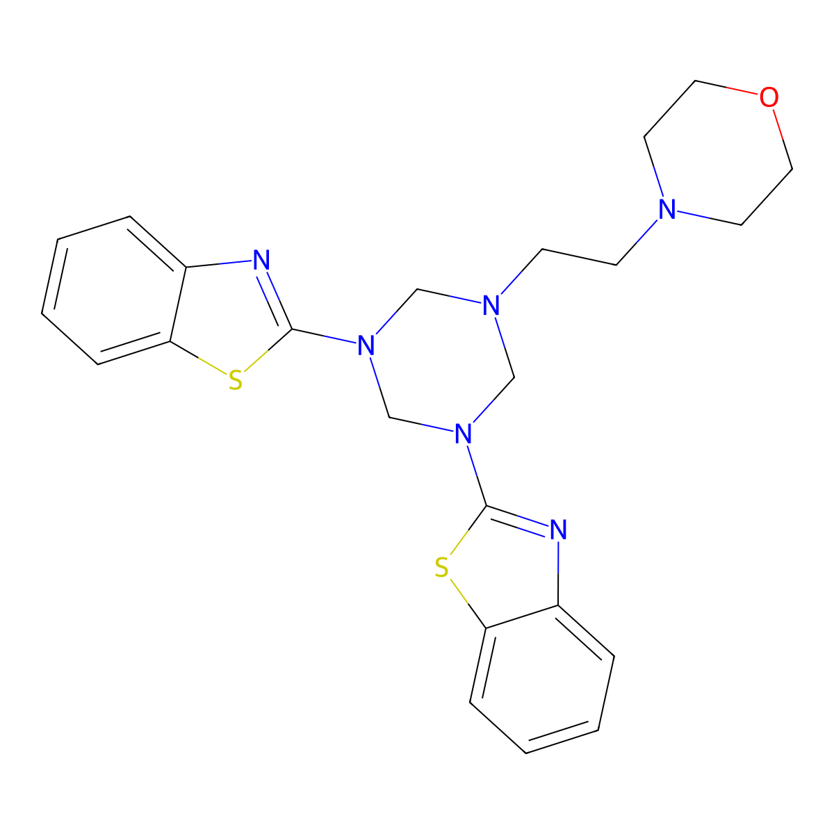 4-[2-[3,5-Bis(1,3-benzothiazol-2-yl)-1,3,5-triazinan-1-yl]ethyl]morpholine molecular structure, CAS 727685-19-0