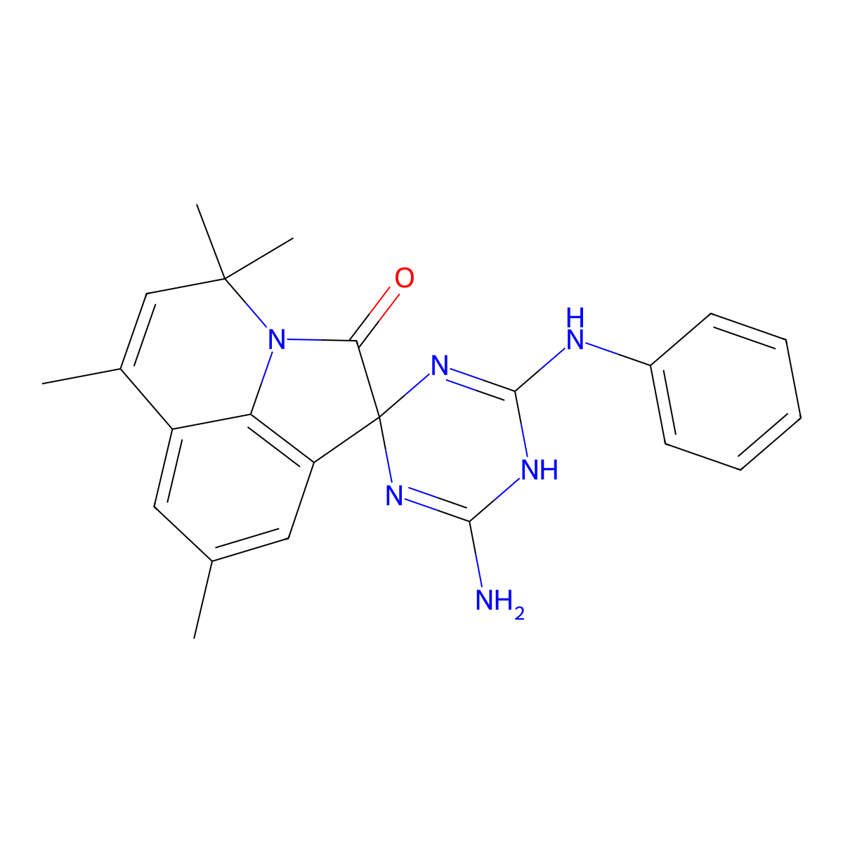 4'-amino-6'-anilino-4,4,6,8-tetramethyl-4H,5'H-spiro[pyrrolo[3,2,1-ij]quinoline-1,2'-[1,3,5]triazin]-2-one molecular structure, CAS 727685-31-6