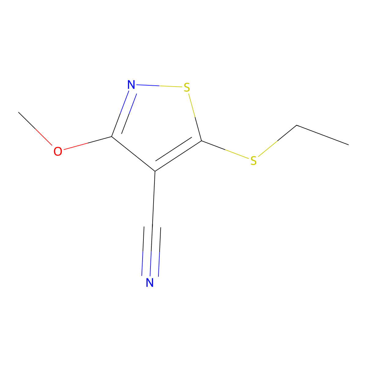 Isothiazole-4-carbonitrile, 5-ethylsulfanyl-3-methoxy- molecular structure, CAS 727685-39-4