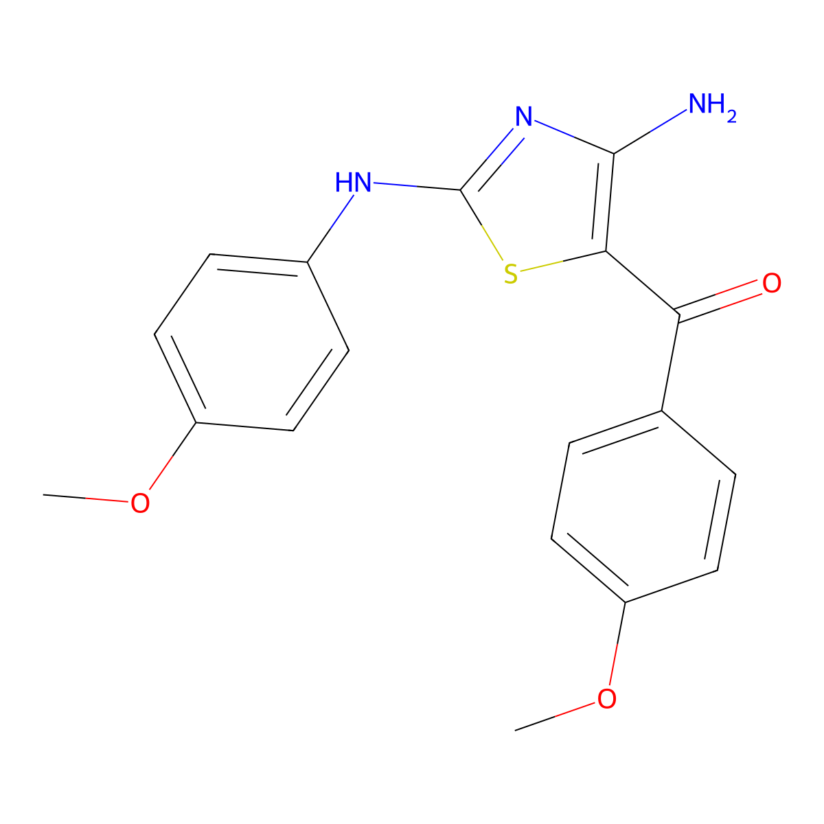 (4-Amino-2-((4-methoxyphenyl)amino)-1,3-thiazol-5-yl)(4-methoxyphenyl)methanone molecular structure, CAS 727685-49-6