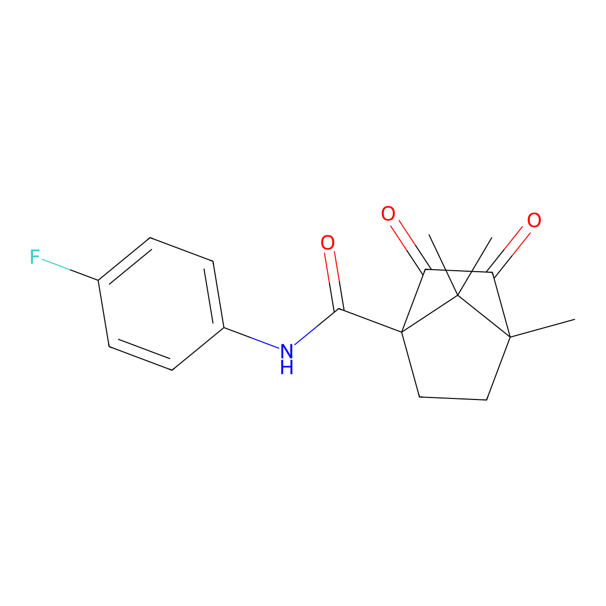 N-(4-fluorophenyl)-4,7,7-trimethyl-2,3-dioxobicyclo[2.2.1]heptane-1-carboxamide molecular structure, CAS 727686-09-1