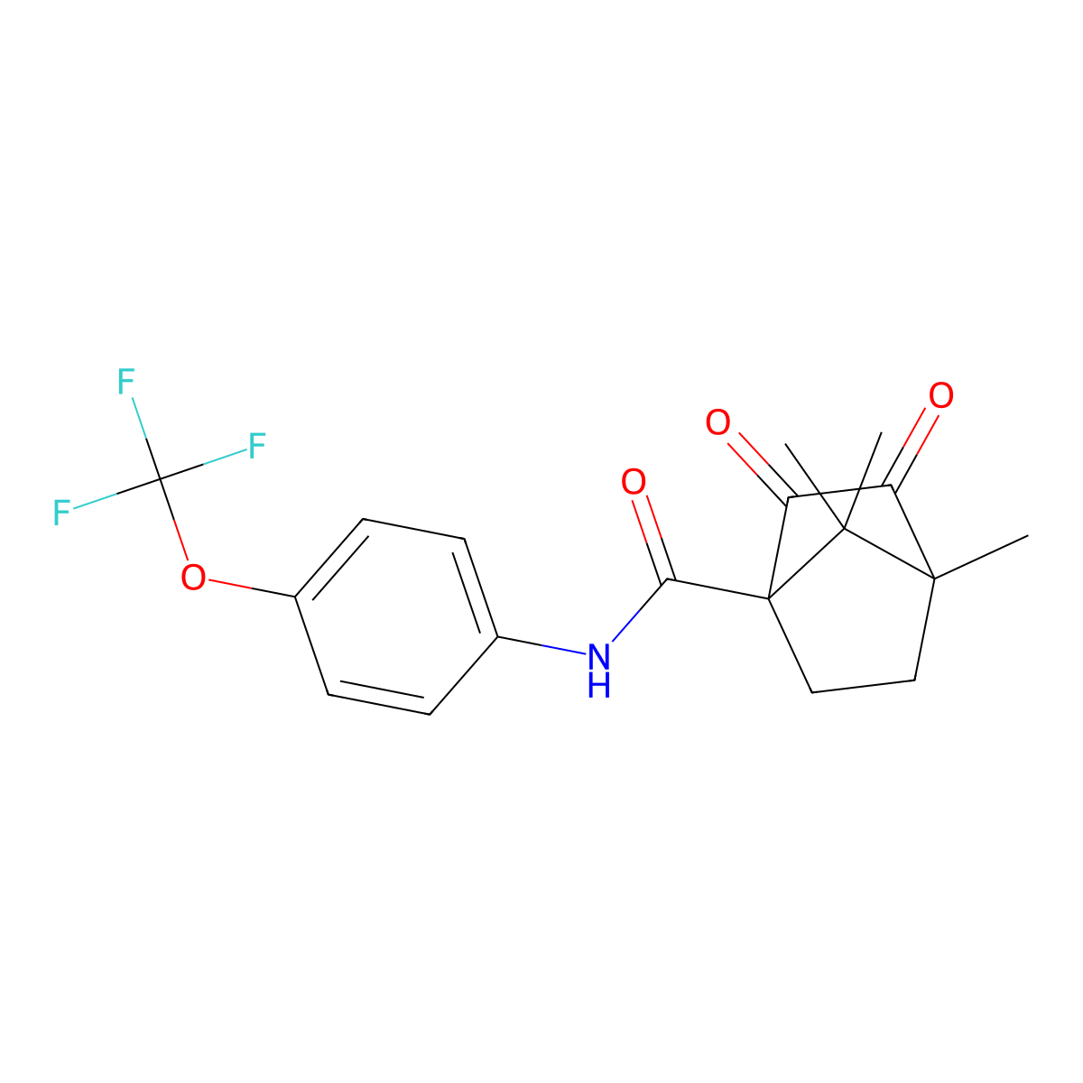 4,7,7-trimethyl-2,3-dioxo-N-[4-(trifluoromethoxy)phenyl]bicyclo[2.2.1]heptane-1-carboxamide molecular structure, CAS 727686-10-4