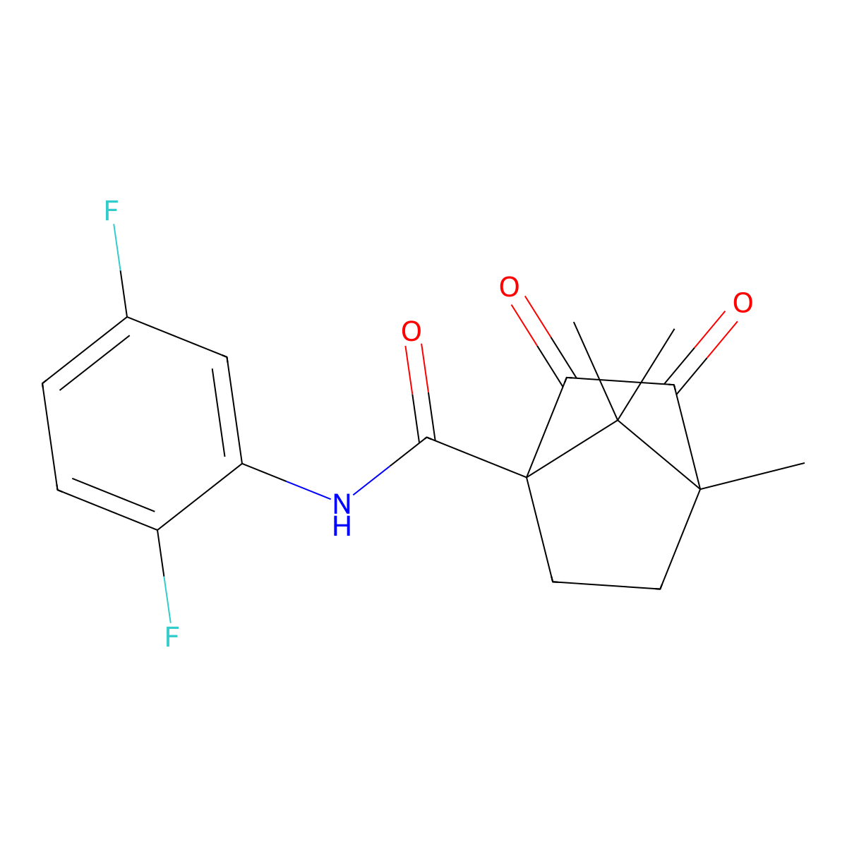 Bicyclo[2.2.1]heptane-1-carboxamide, N-(2,5-difluorophenyl)-4,7,7-trimethyl-2,3-dioxo- molecular structure, CAS 727686-11-5