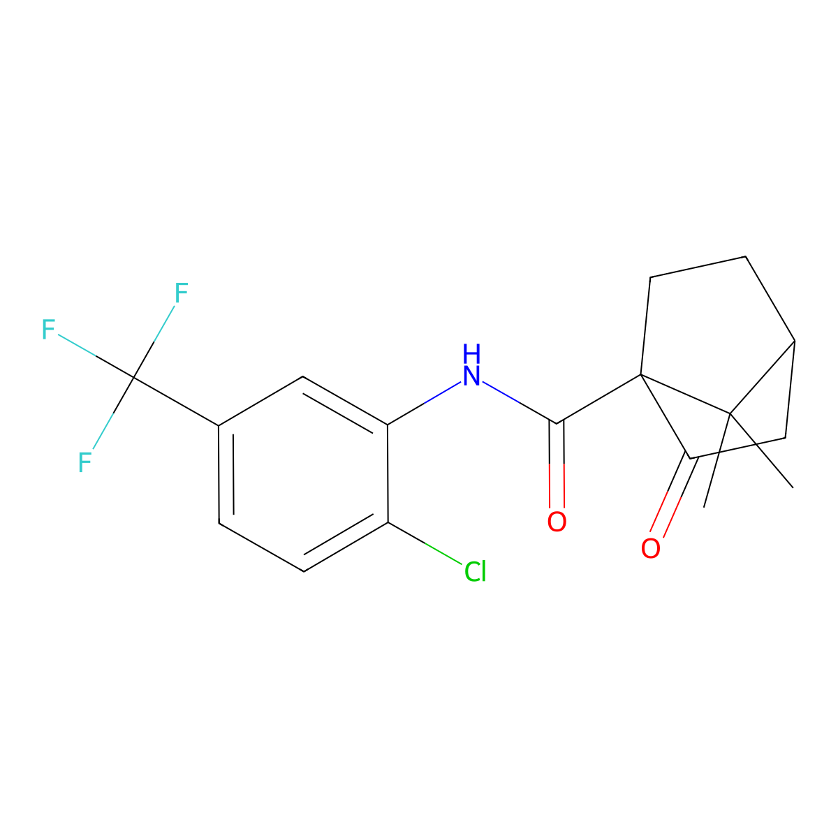 N-[2-chloro-5-(trifluoromethyl)phenyl]-7,7-dimethyl-2-oxobicyclo[2.2.1]heptane-1-carboxamide molecular structure, CAS 727686-12-6
