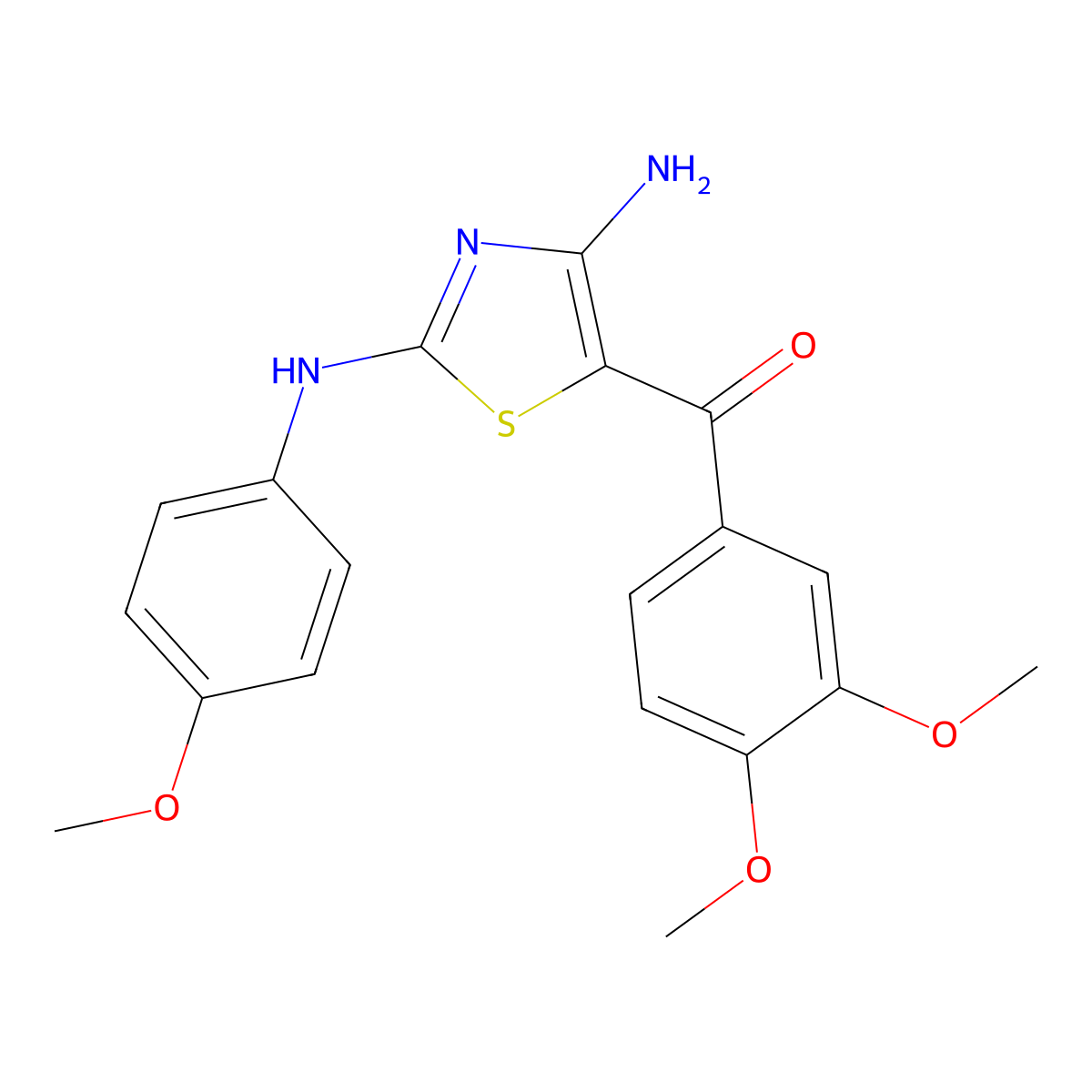 (4-Amino-2-((4-methoxyphenyl)amino)thiazol-5-yl)(3,4-dimethoxyphenyl)methanone molecular structure, CAS 727686-80-8
