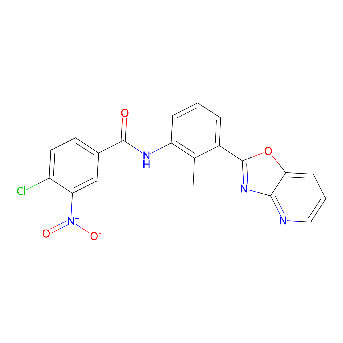 4-chloro-N-[2-methyl-3-([1,3]oxazolo[4,5-b]pyridin-2-yl)phenyl]-3-nitrobenzamide molecular structure, CAS 727687-51-6