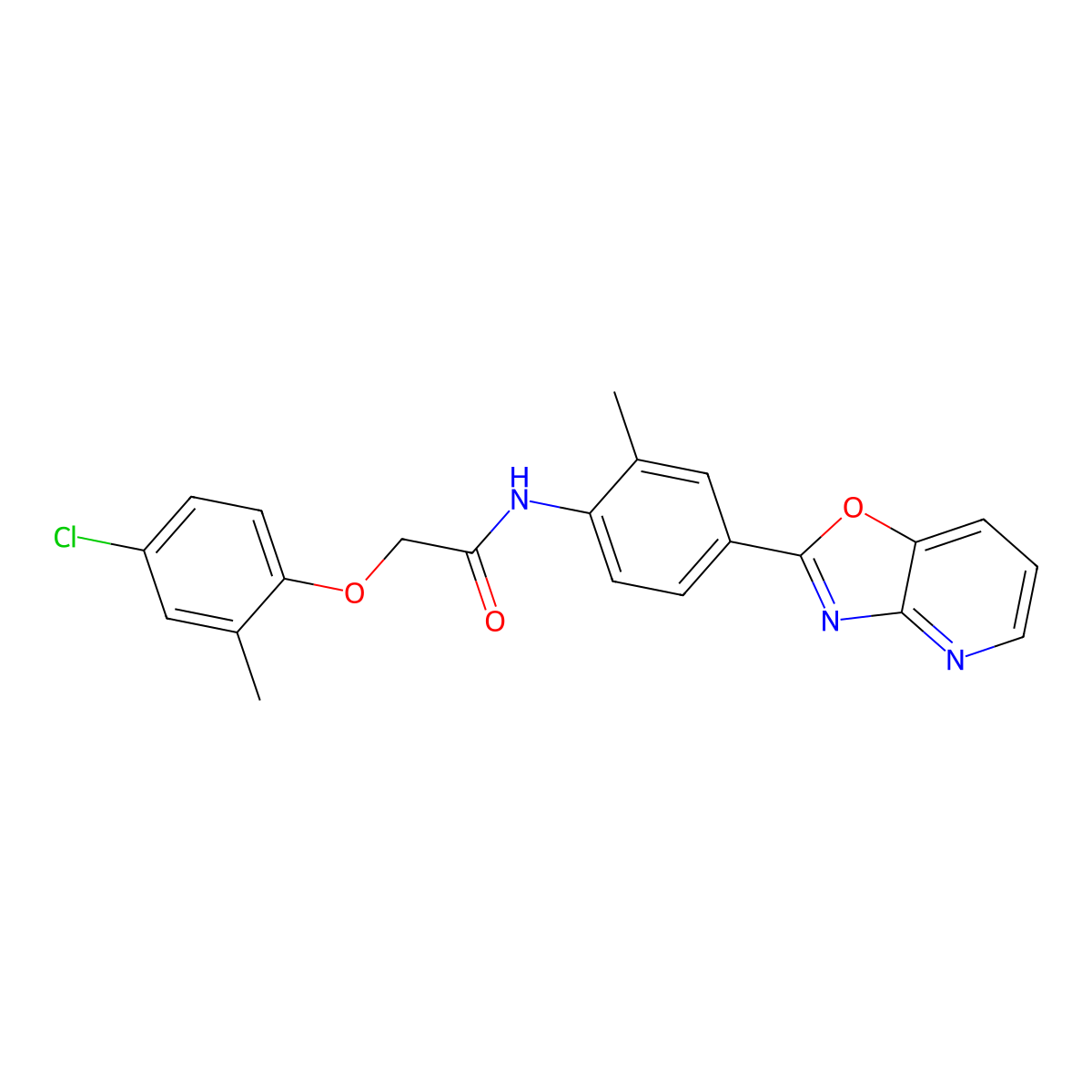 2-(4-chloro-2-methylphenoxy)-N-[2-methyl-4-([1,3]oxazolo[4,5-b]pyridin-2-yl)phenyl]acetamide molecular structure, CAS 727687-52-7