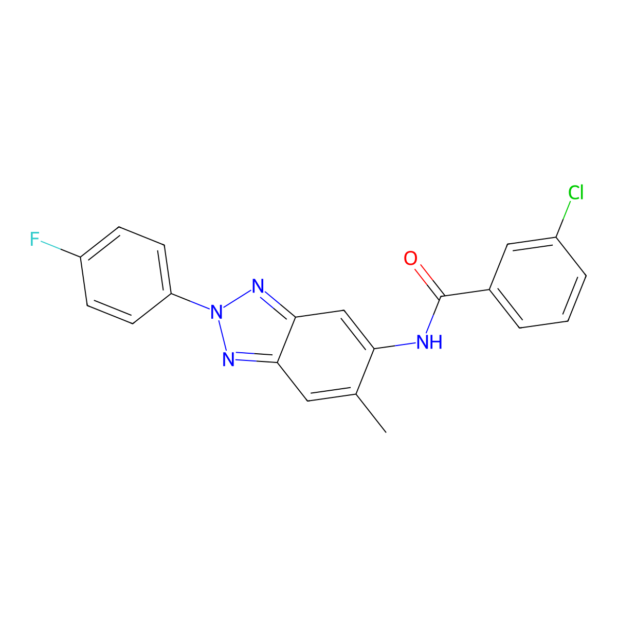 3-chloro-N-[2-(4-fluorophenyl)-6-methylbenzotriazol-5-yl]benzamide molecular structure, CAS 727687-57-2
