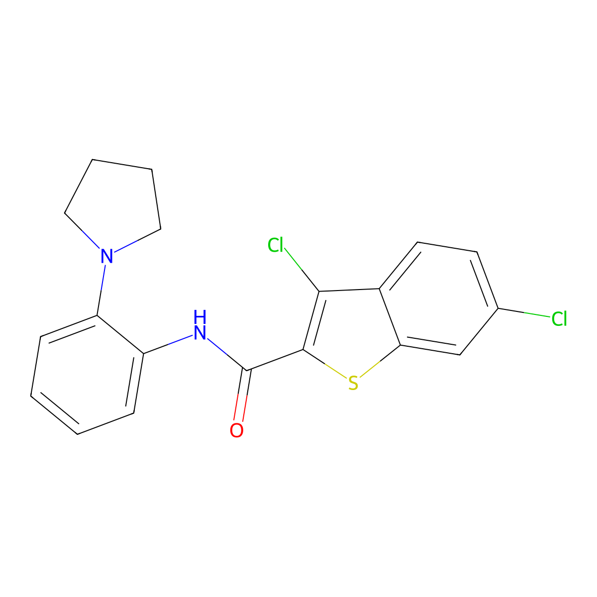 3,6-dichloro-N-(2-pyrrolidin-1-ylphenyl)-1-benzothiophene-2-carboxamide molecular structure, CAS 727687-58-3