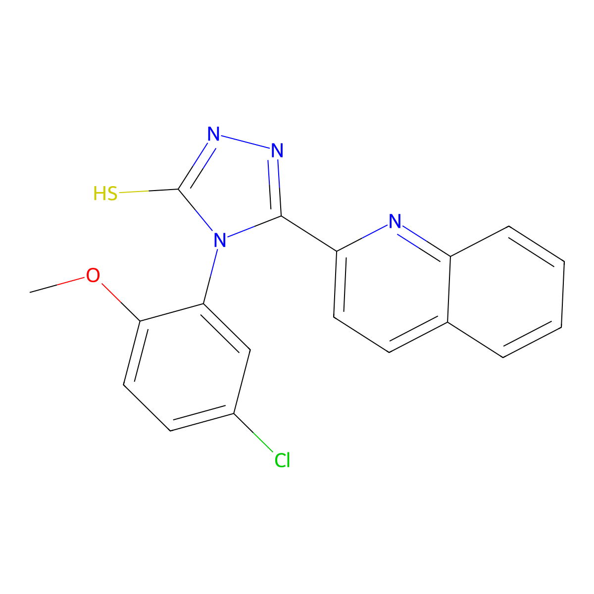 4-(5-chloro-2-methoxyphenyl)-3-quinolin-2-yl-1H-1,2,4-triazole-5-thione molecular structure, CAS 727688-60-0