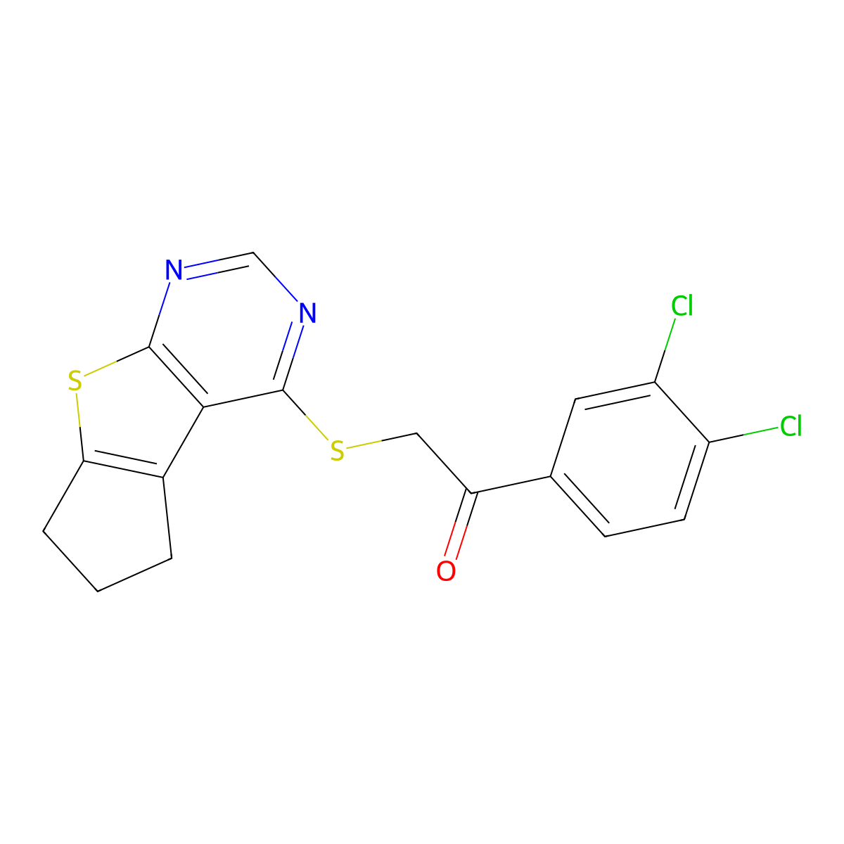 1-(3,4-Dichlorophenyl)-2-{7-thia-9,11-diazatricyclo[6.4.0.0^{2,6}]dodeca-1(8),2(6),9,11-tetraen-12-ylsulfanyl}ethan-1-one molecular structure, CAS 727688-87-1