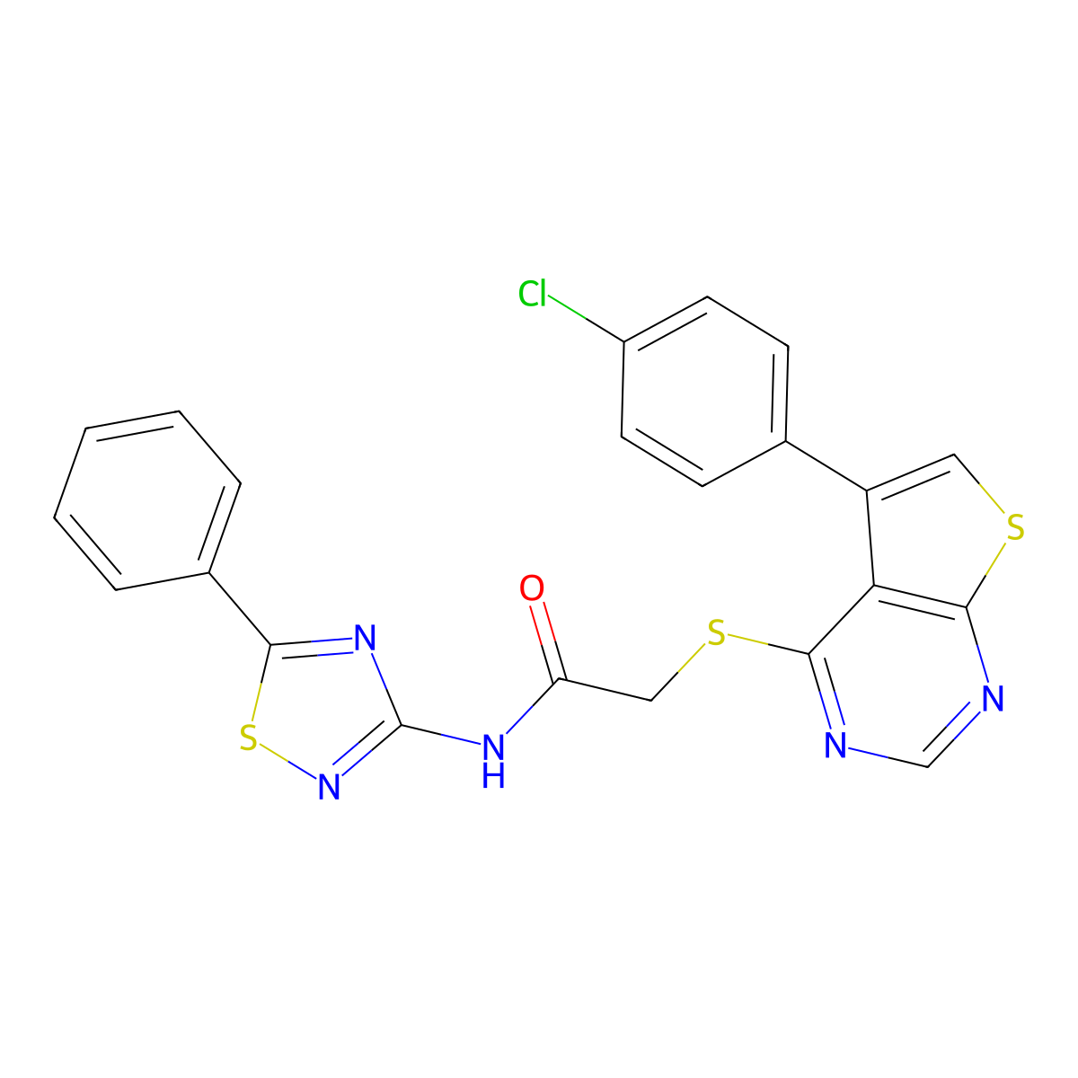 2-[5-(4-chlorophenyl)thieno[2,3-d]pyrimidin-4-yl]sulfanyl-N-(5-phenyl-1,2,4-thiadiazol-3-yl)acetamide molecular structure, CAS 727688-89-3