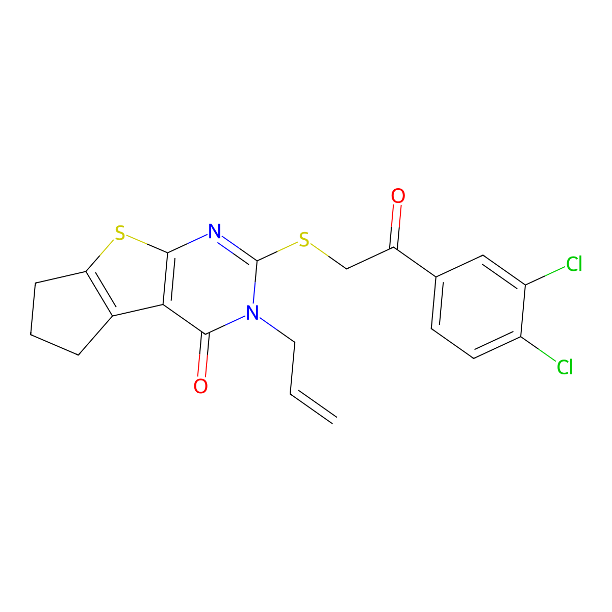 10-{[2-(3,4-Dichlorophenyl)-2-oxoethyl]sulfanyl}-11-(prop-2-en-1-yl)-7-thia-9,11-diazatricyclo[6.4.0.0^{2,6}]dodeca-1(8),2(6),9-trien-12-one molecular structure, CAS 727688-91-7