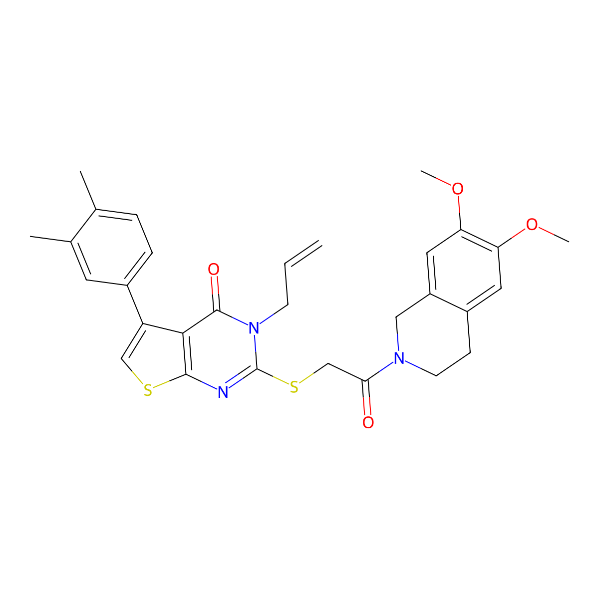 2-[2-(6,7-dimethoxy-3,4-dihydro-1H-isoquinolin-2-yl)-2-oxoethyl]sulfanyl-5-(3,4-dimethylphenyl)-3-prop-2-enylthieno[2,3-d]pyrimidin-4-one molecular structure, CAS 727688-92-8