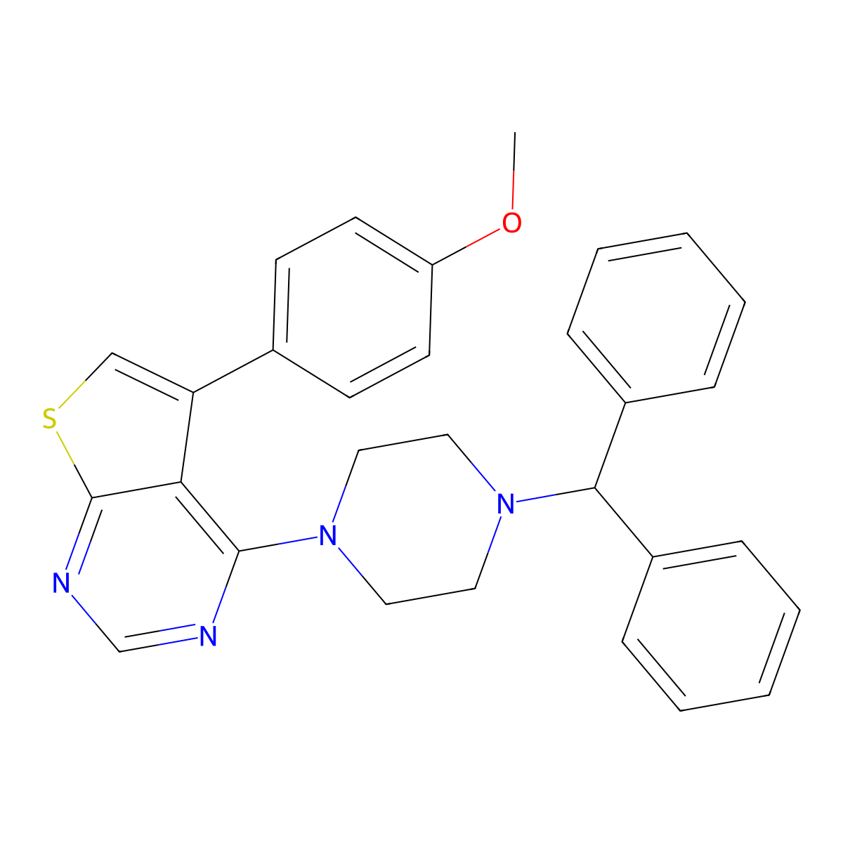 4-(4-Benzhydrylpiperazin-1-yl)-5-(4-methoxyphenyl)thieno[2,3-d]pyrimidine molecular structure, CAS 727689-02-3