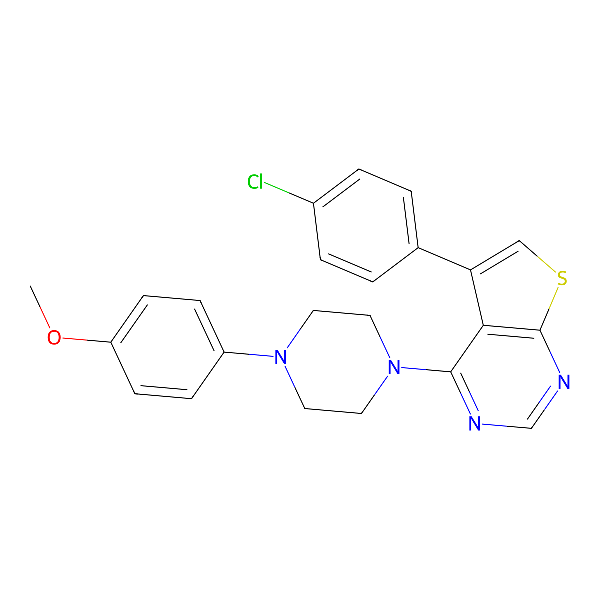 1-[5-(4-Chlorophenyl)thieno[2,3-D]pyrimidin-4-YL]-4-(4-methoxyphenyl)piperazine molecular structure, CAS 727689-03-4