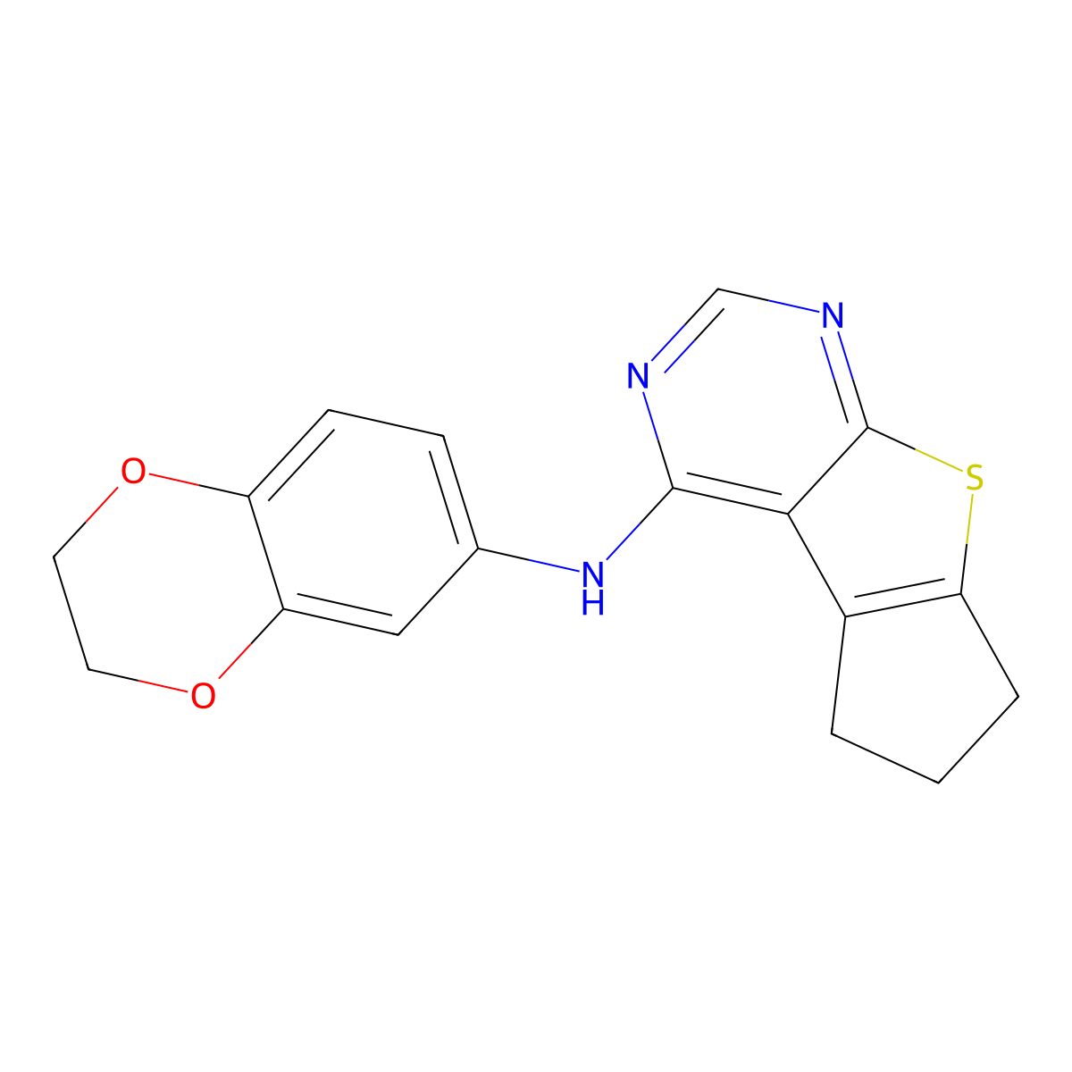 N-(2,3-dihydrobenzo[b][1,4]dioxin-6-yl)-6,7-dihydro-5H-cyclopenta[4,5]thieno[2,3-d]pyrimidin-4-amine molecular structure, CAS 727689-10-3