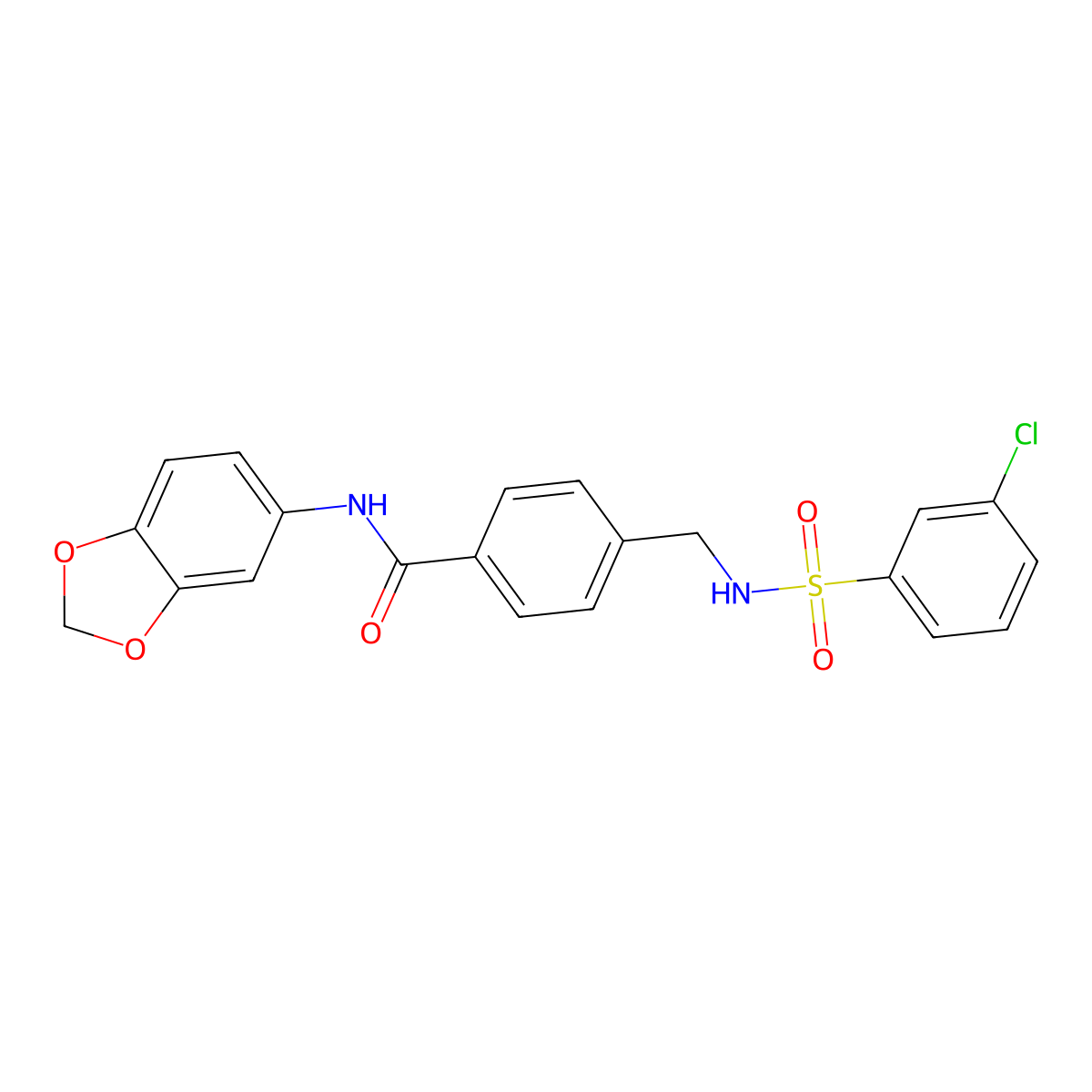 N-(1,3-benzodioxol-5-yl)-4-[[(3-chlorophenyl)sulfonylamino]methyl]benzamide molecular structure, CAS 727689-13-6