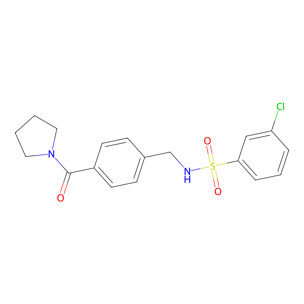 3-chloro-N-[4-(1-pyrrolidinylcarbonyl)benzyl]benzenesulfonamide molecular structure, CAS 727689-14-7