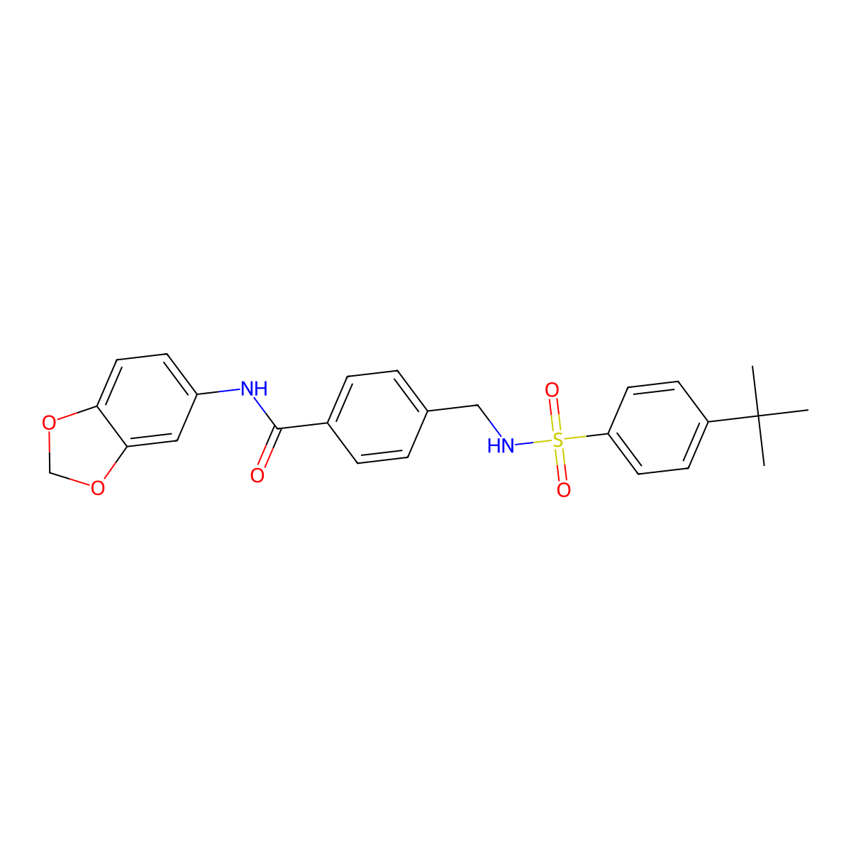 N-(1,3-benzodioxol-5-yl)-4-[[(4-tert-butylphenyl)sulfonylamino]methyl]benzamide molecular structure, CAS 727689-19-2