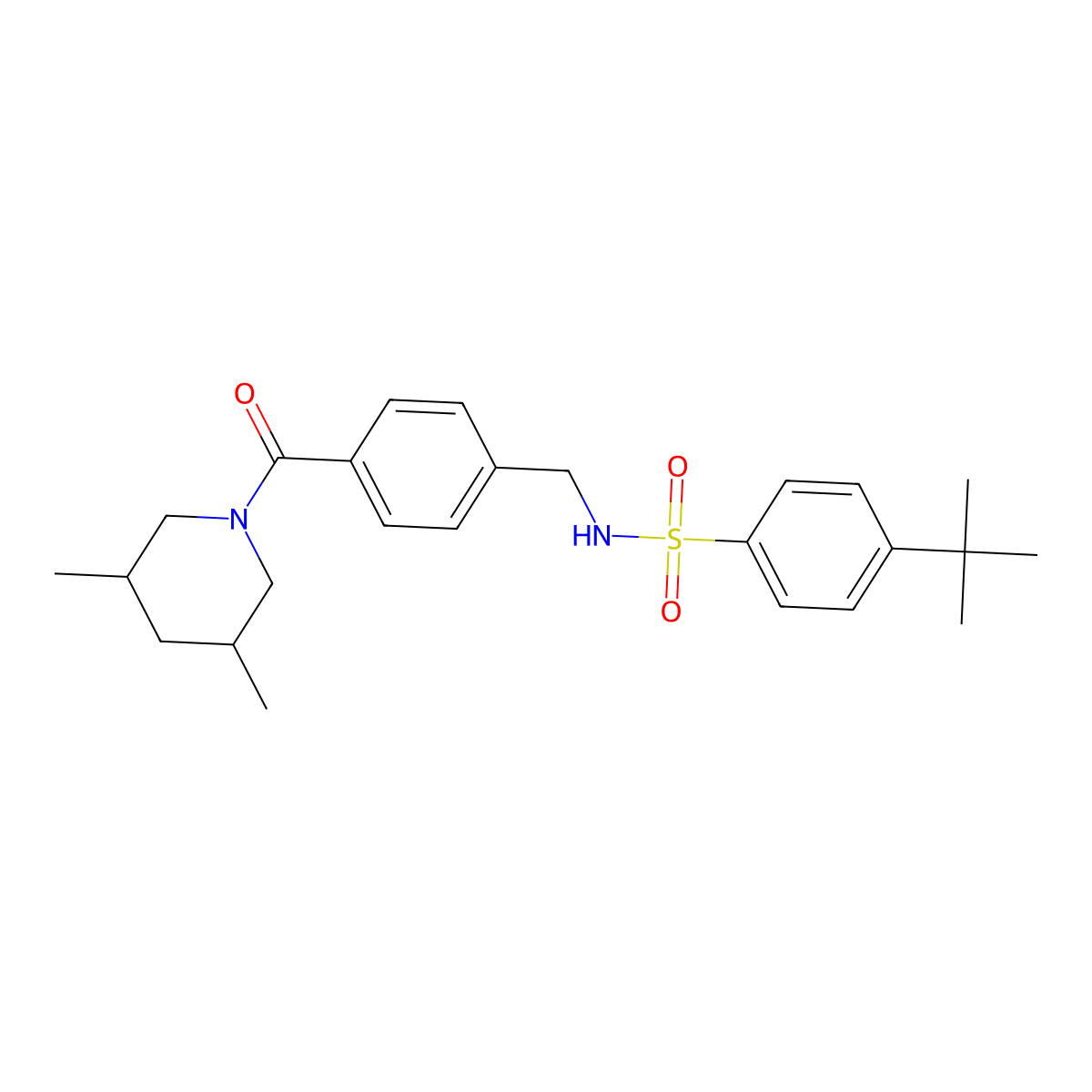 4-tert-butyl-N-[[4-(3,5-dimethylpiperidine-1-carbonyl)phenyl]methyl]benzenesulfonamide molecular structure, CAS 727689-23-8