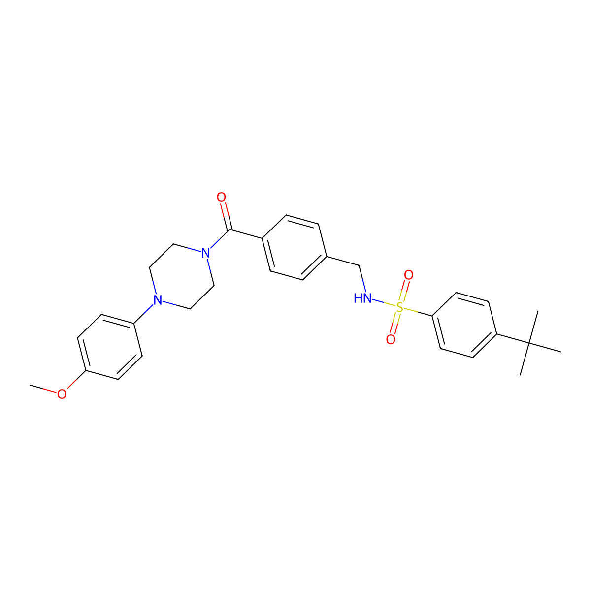 4-(tert-butyl)-N-(4-(4-(4-methoxyphenyl)piperazine-1-carbonyl)benzyl)benzenesulfonamide molecular structure, CAS 727689-24-9